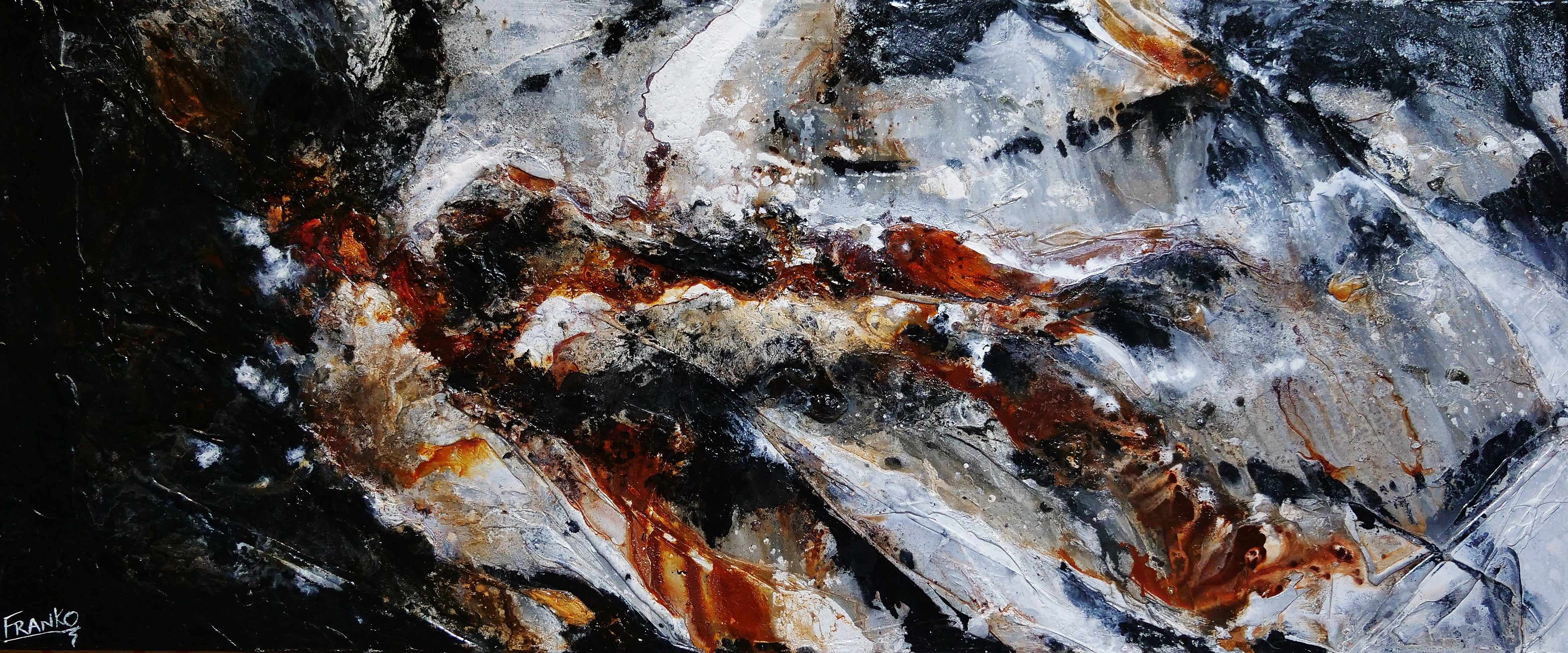 Rust and Pepper 240cm x 100cm Black Brown Textured Abstract Canvas Wall Art - Modern Home Decor for Living Room, Bedroom & Office