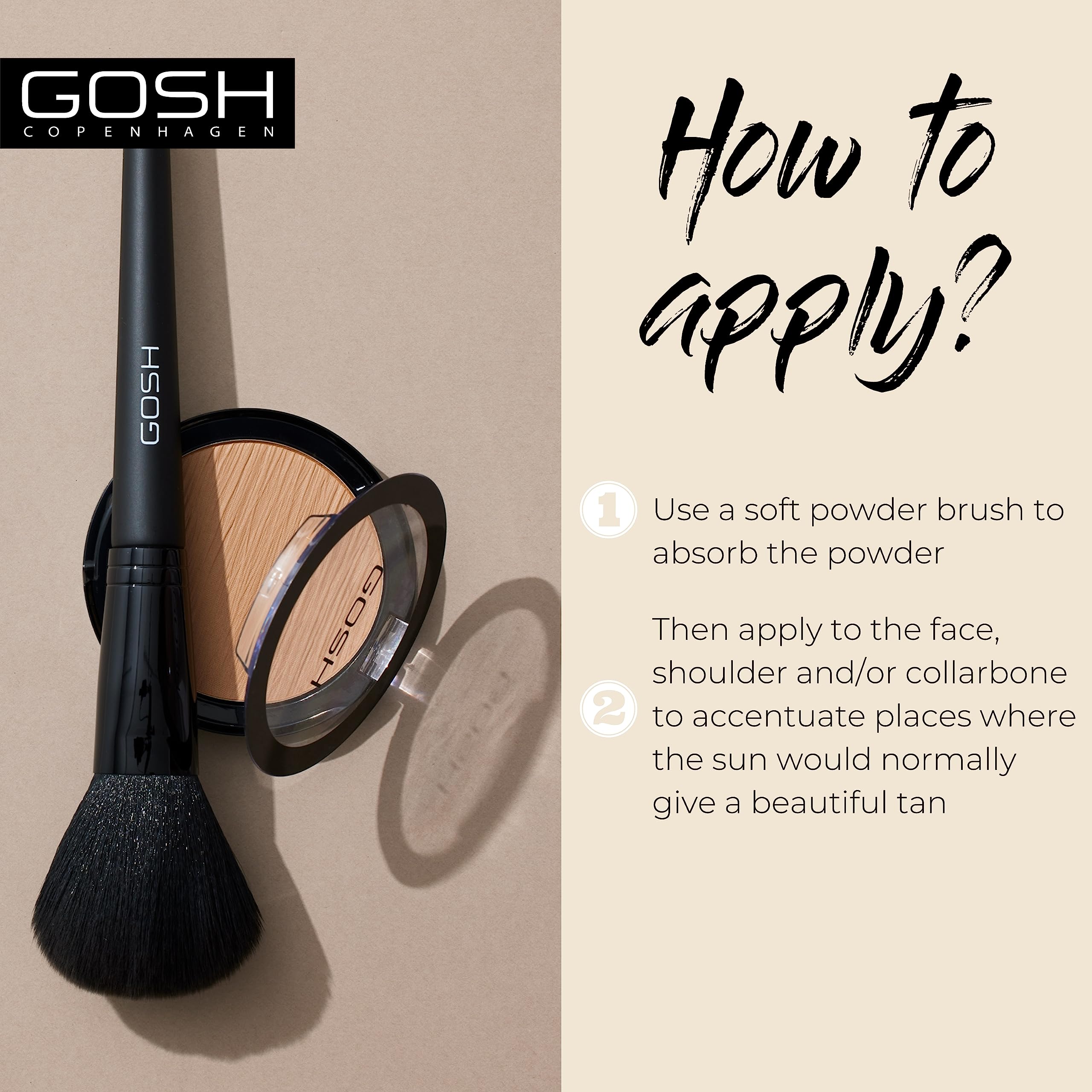 GOSH Vegan Bronzing Powder - 002 Natural | Cruelty-Free, Perfume-Free Bronzer for Sun-Kissed Glow | Buildable Matte Finish for Cheeks, Shoulders & Décolleté | Perfect for Beach Days, Summer Makeup & Natural Contouring
