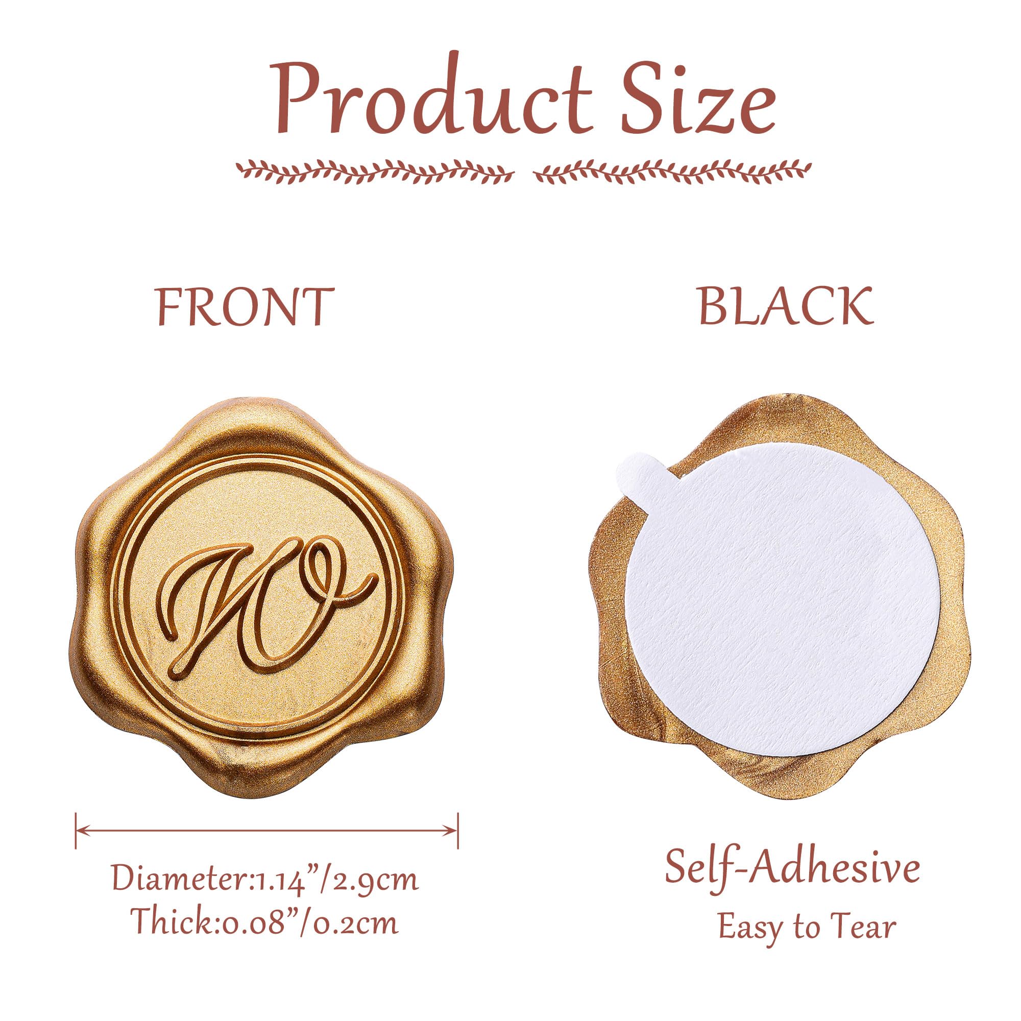 Yoption Initial Alphabet W Adhesive Wax Seal Stickers - 100 Pack Gold Letter Wax Seals for Envelopes, Wedding Invitations, Party Decor, Birthday & Christmas Cards - Self-Adhesive Decorative Stickers for DIY Crafts & Stationery