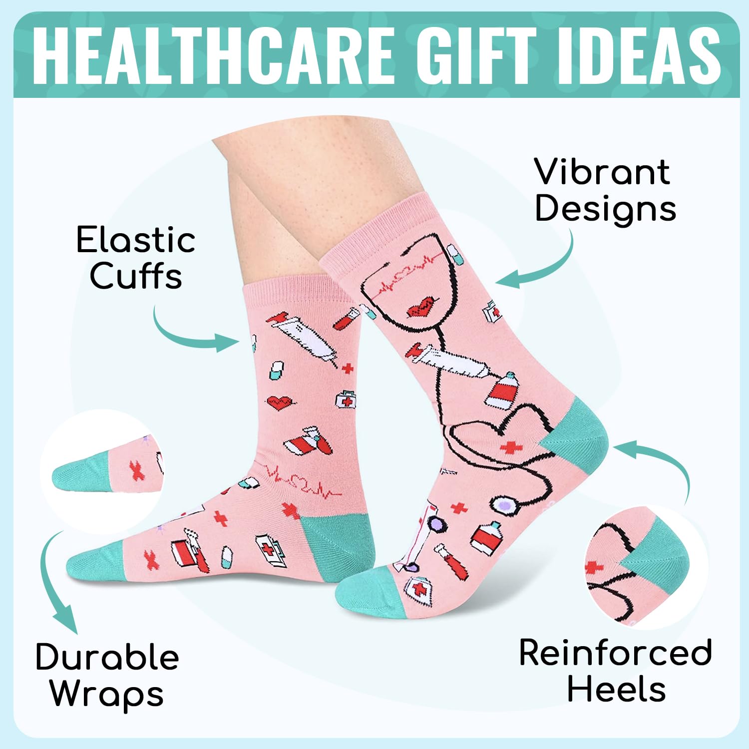HappyPop Funny Nurse & Dentist Socks - Cute Tooth-Themed Gifts for Women, Dental Assistants & Healthcare Workers - Perfect for Appreciation Gifts, Medical Humor & Workwear Accessories