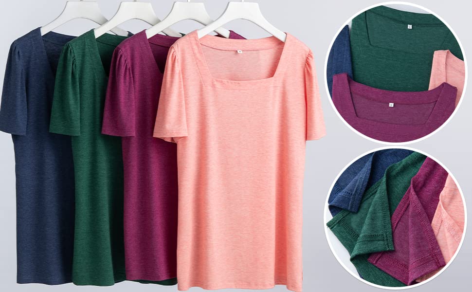 JomeDesign Women's Casual Short Sleeve Square Neck T-Shirt - Puff Sleeve Loose Blouse for Summer | Perfect for Beach Outings, Date Nights & Casual Wear