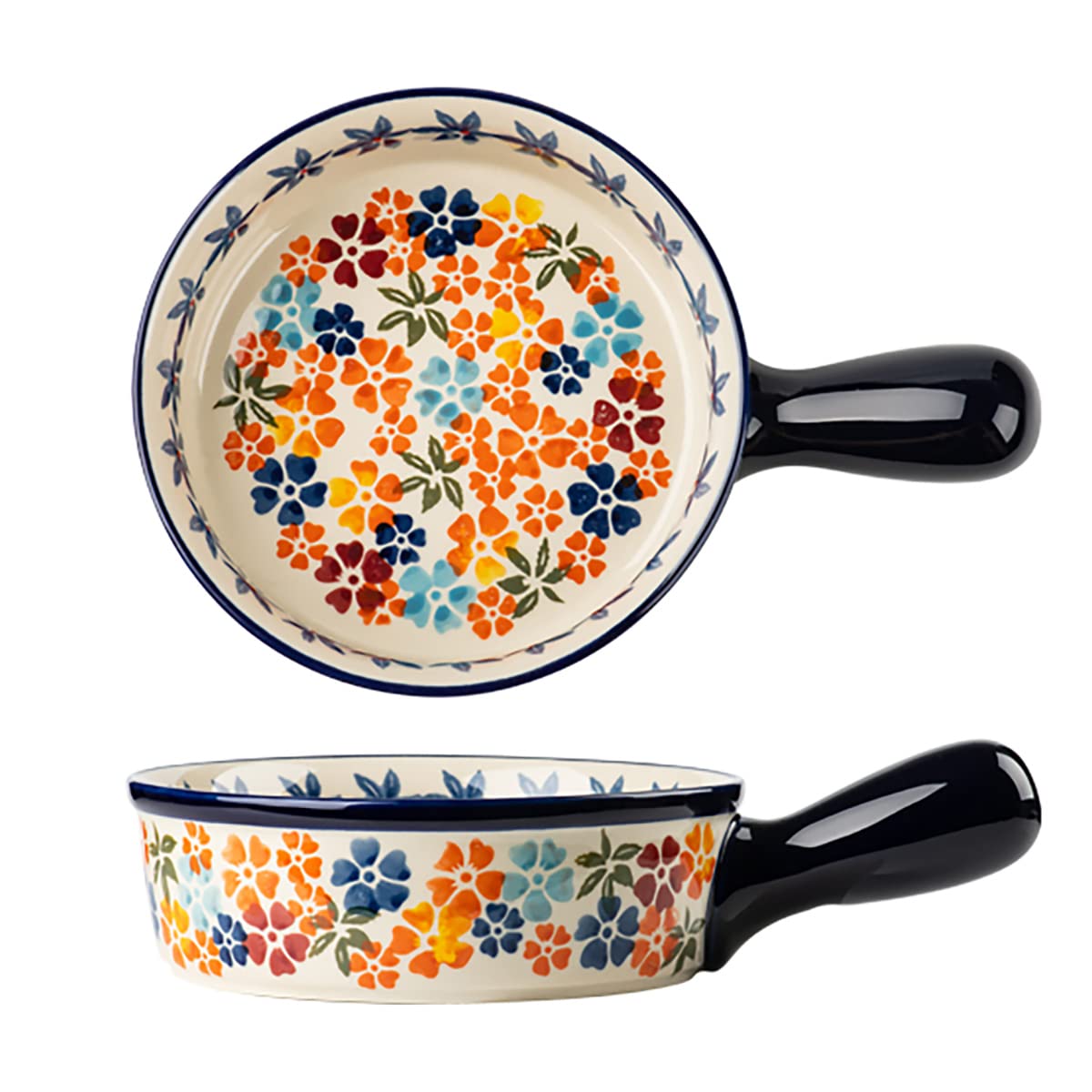 Vintage Style Ceramic Bakeware Dish - 20 oz Cherry Blossom Floral Casserole Pan with Handles for Oven, Baking, Cooking | Perfect for Lasagna, Casseroles & Kitchen Decor | 1 Piece