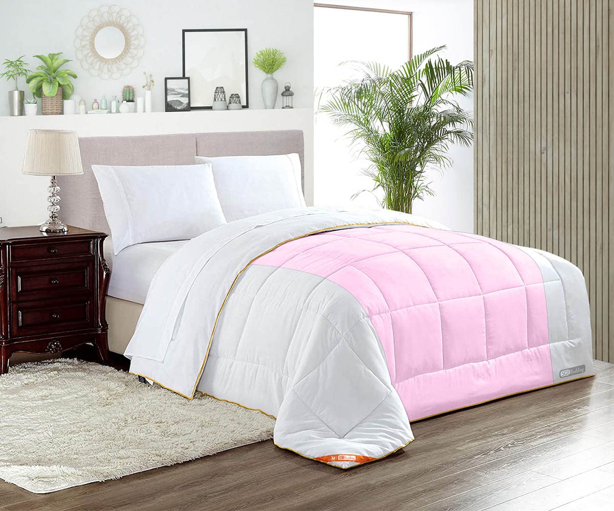 Luxury 300 GSM Plush Siliconized Microfiber Comforter Set - Pink Contrast Duvet Insert with Box Stitching & Matching Pillowcases | Ultra Soft Bedding for Cozy Nights & Guest Room Decor