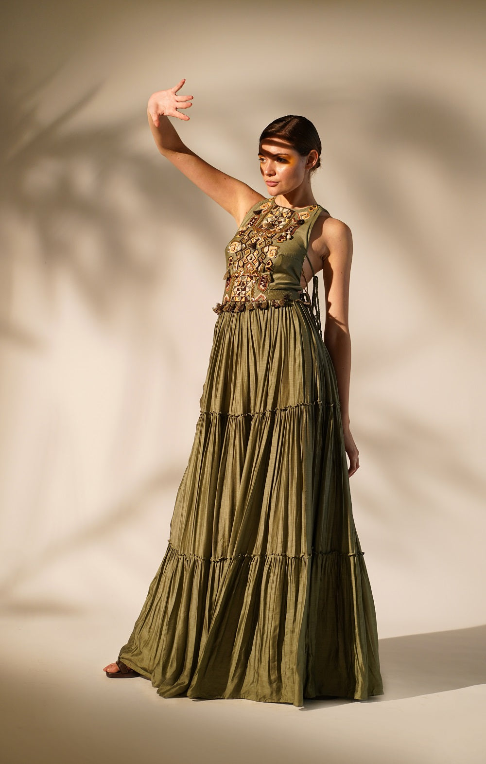 Olive Green Halter Neck Maxi Dress - Elegant Summer Beach Dress for Women, Perfect for Vacations, Parties, and Outdoor Events