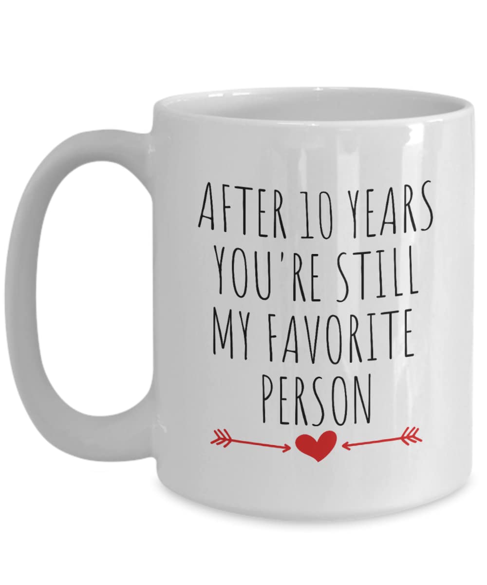 10 Year Anniversary Mug - Personalized 10th Anniversary Gift for Couples, Husband, Wife, Boyfriend, or Girlfriend - Ceramic Coffee Cup for 'My Favorite Person' - Perfect for Anniversaries, Valentine's Day & Romantic Occasions