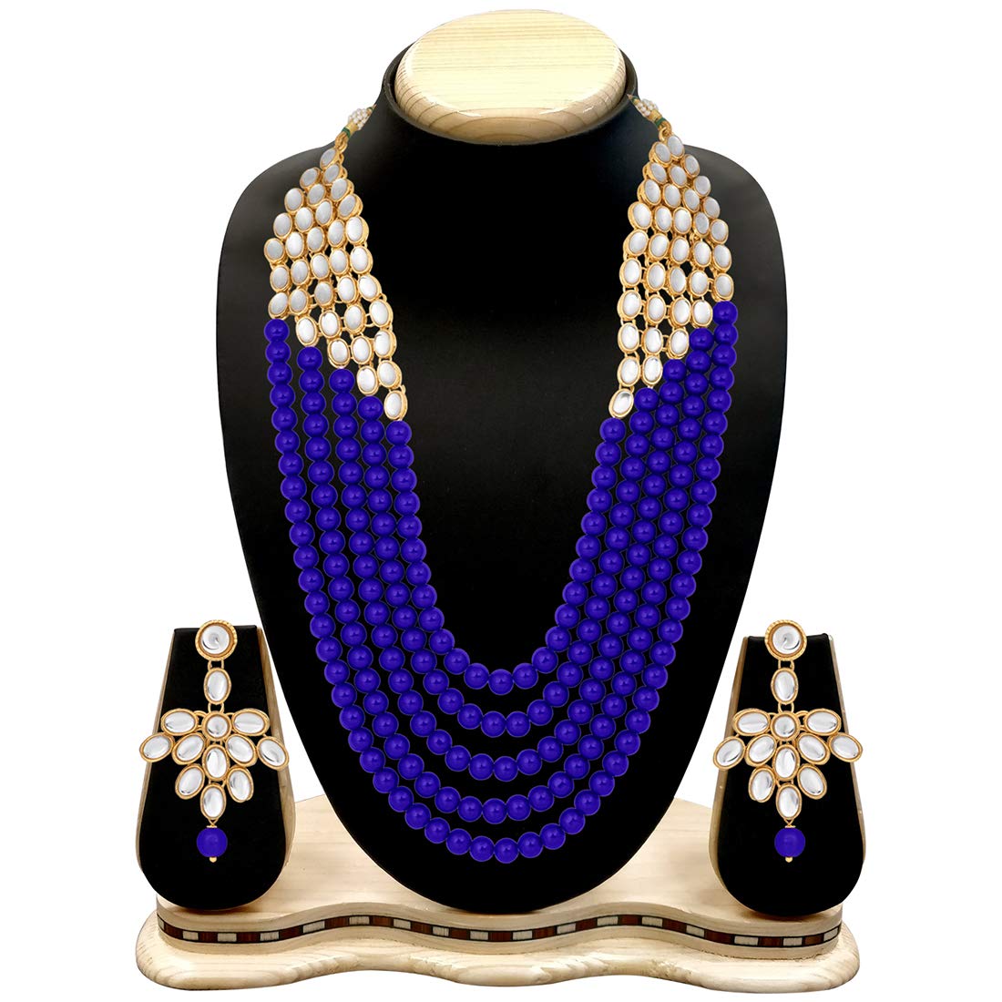 Elegant Indian Ethnic Traditional Layered Beaded Long Kundan Necklace & Earring Set for Women - Bollywood Wedding Party Jewelry Gift - Perfect for Festivals, Bridal Accessories and Special Occasions