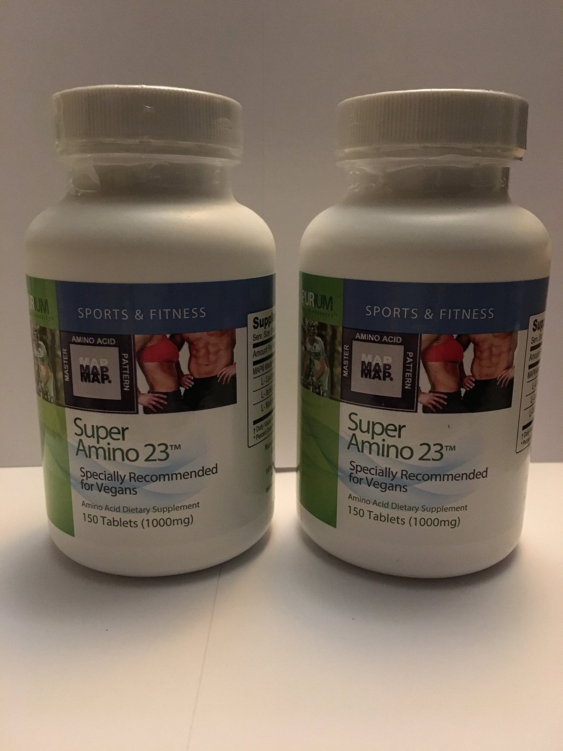 Purium Super Amino 23 (2 Pack) - 150 Vegan Tablets - BCAA & Essential Amino Acid Supplement for Muscle Growth, Pre Workout & Post Recovery - Gluten Free - 60 Servings - Ideal for Athletes, Bodybuilders & Fitness Enthusiasts