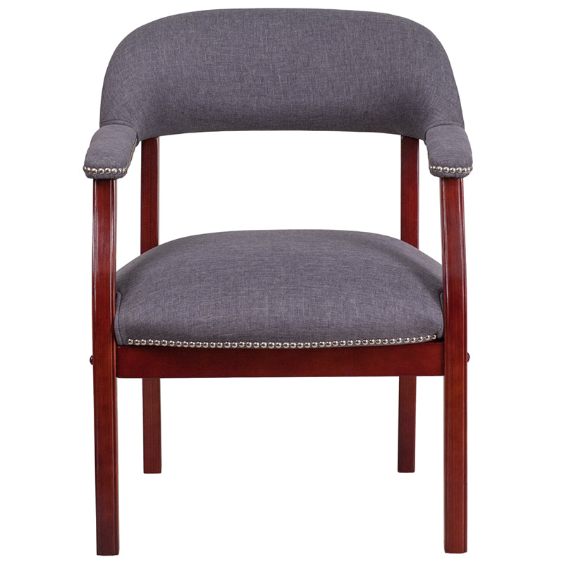 Premium FLASH Diamond Gray Fabric Conference Chair with Elegant Accent Nail Trim - Perfect for Office Meetings, Home Offices, and Executive Workspaces