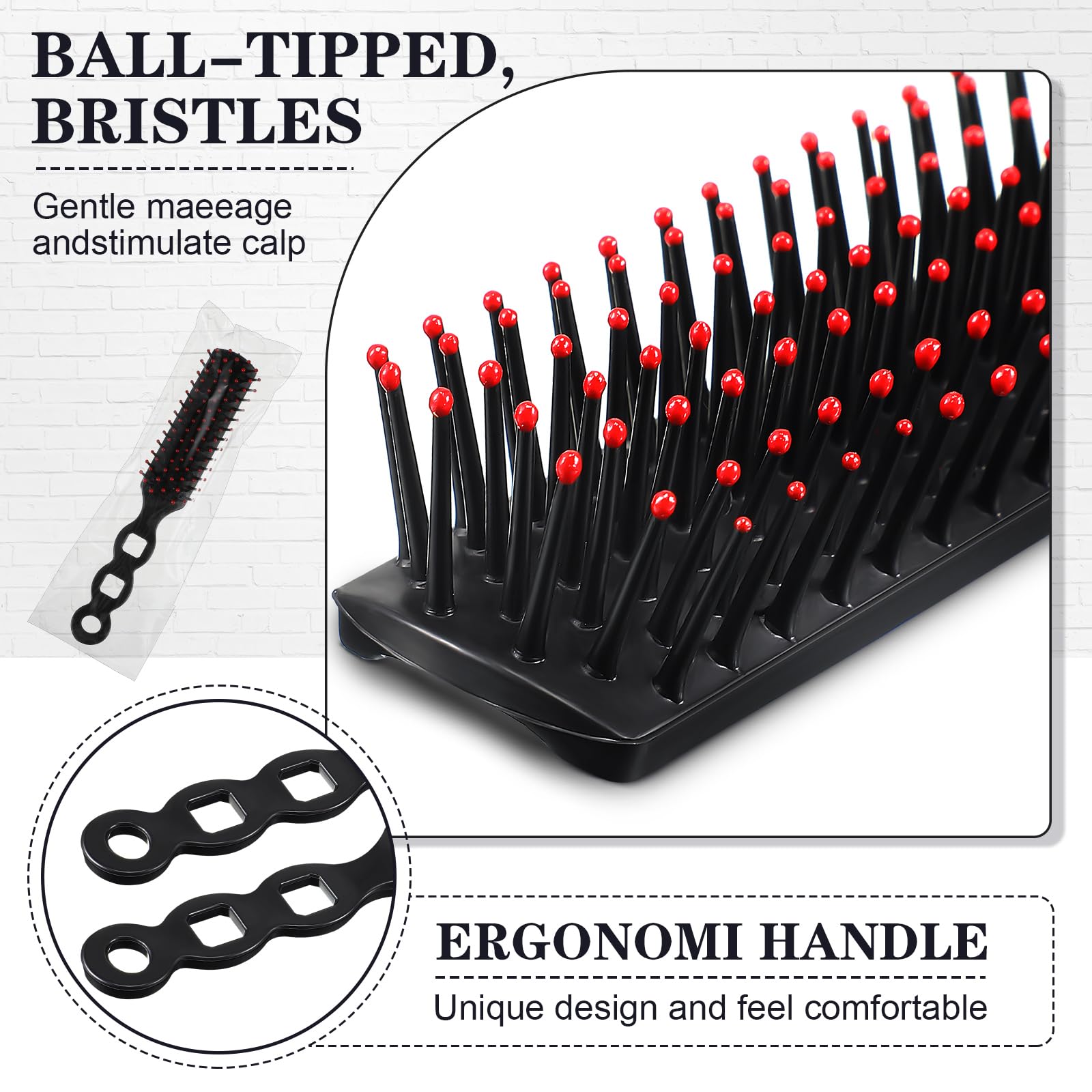 400 Pcs Bulk Hair Brushes for Homeless - Individually Wrapped Bristle Brushes for Curly & Straight Hair - Ideal for Shelters, Hotels, Nursing Homes, Charity & Church Donations (7.5