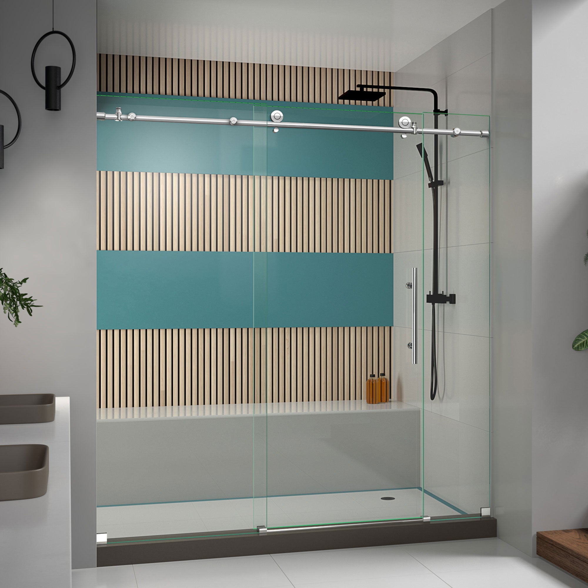 DreamLine Enigma X Frameless Sliding Shower Door - 68-72 Inch Width x 76 Inch Height - Modern Bathroom Upgrade for Small Spaces & Walk-In Showers