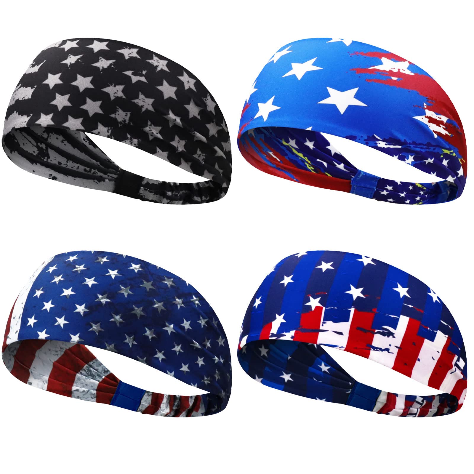 Non-Slip Breathable Headbands for Men & Women - 4 Pack Sweat Bands for Sports, Workout, Yoga, Gym, Running & Jogging | Durable & Comfortable for Outdoor Exercise & Fitness Activities