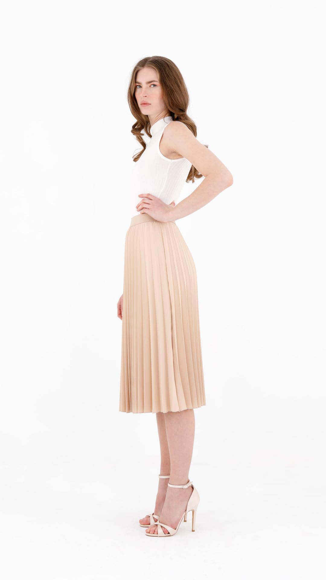 G-Line Women's Pleated Midi Skirt - High Waisted Knee Length Flowy Skirt for Work, Office & Casual Outfits | Perfect for Spring & Summer Fashion