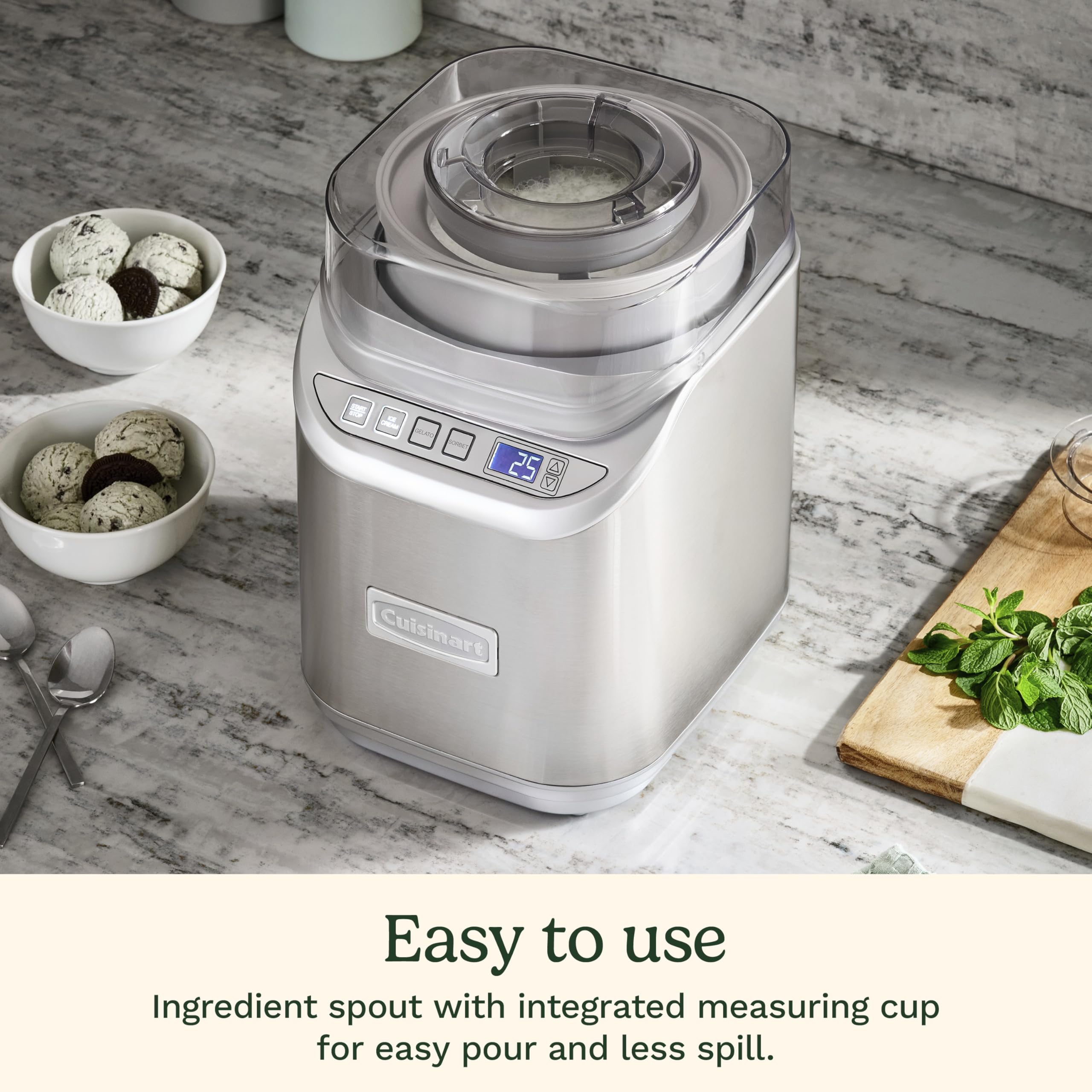 Cuisinart ICE-70P1 2-Quart Ice Cream Maker Machine with LCD Screen & Timer - Make Frozen Yogurt, Gelato, Sorbet - Stainless Steel Cool Creations - Perfect for Parties, Family Desserts & Summer Treats