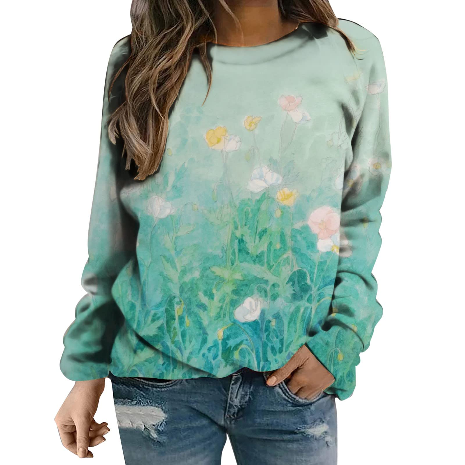 Women's Cute Printed Long Sleeve T-Shirt - Casual Crewneck Pullover Sweatshirt & Loose Comfortable Blouse for Everyday Wear | Perfect for Work, Weekend Outings and Layering
