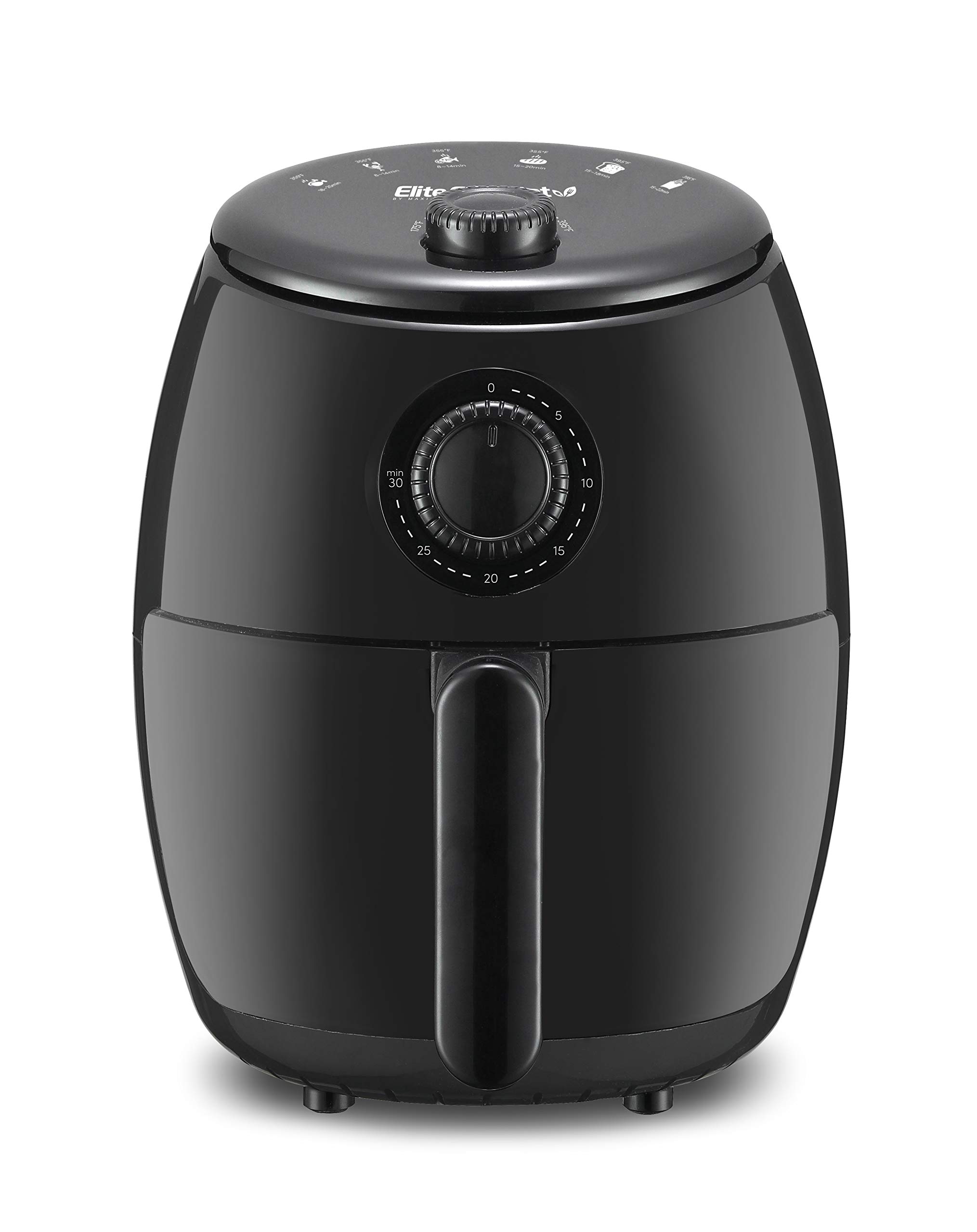 Elite Gourmet EAF0201X 2.1 Quart Electric Air Fryer - Oil-Free Healthy Cooking, 1000W, Compact Space Saving Design, Adjustable Timer & Temperature Control, Black - Perfect for Small Kitchens, Dorms & Healthy Meal Prep