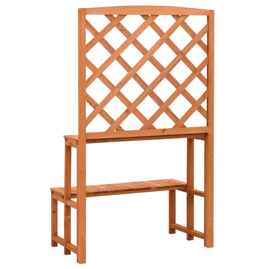 CHARMMA 27.6 Inch Tall Orange Wooden Plant Stand with Trellis - Solid Firwood Indoor/Outdoor Garden Shelf for Climbing Plants, Flowers & Decor (16.5x47.2 Inches, 5.25KG) - Perfect for Balcony, Patio & Home Gardening