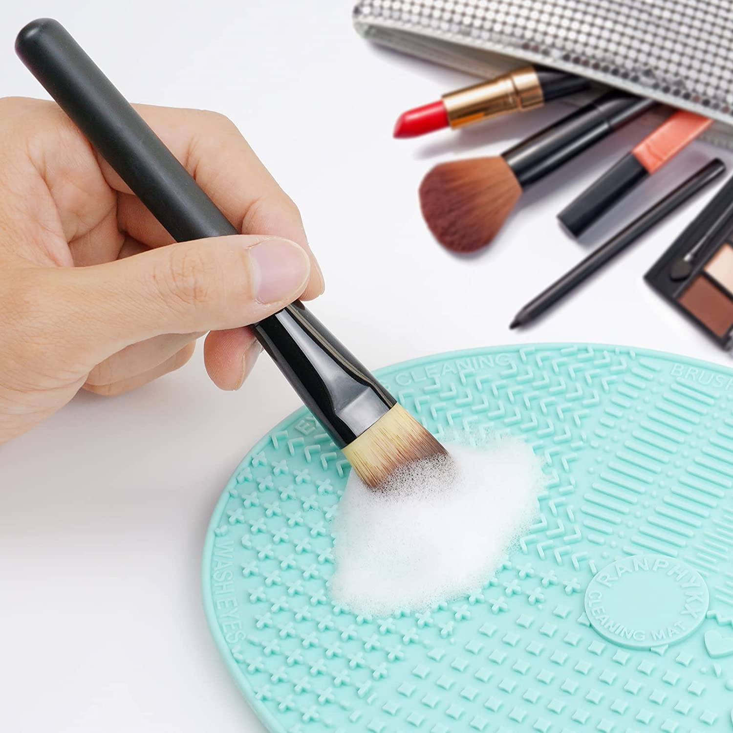 VIPREKHO Silicone Makeup Brush Cleaner Mat - Large Size with Suction Cups | Professional Brush Cleaning Pad for Makeup Artists & Beauty Enthusiasts | Perfect for Home, Salon, and Travel Use