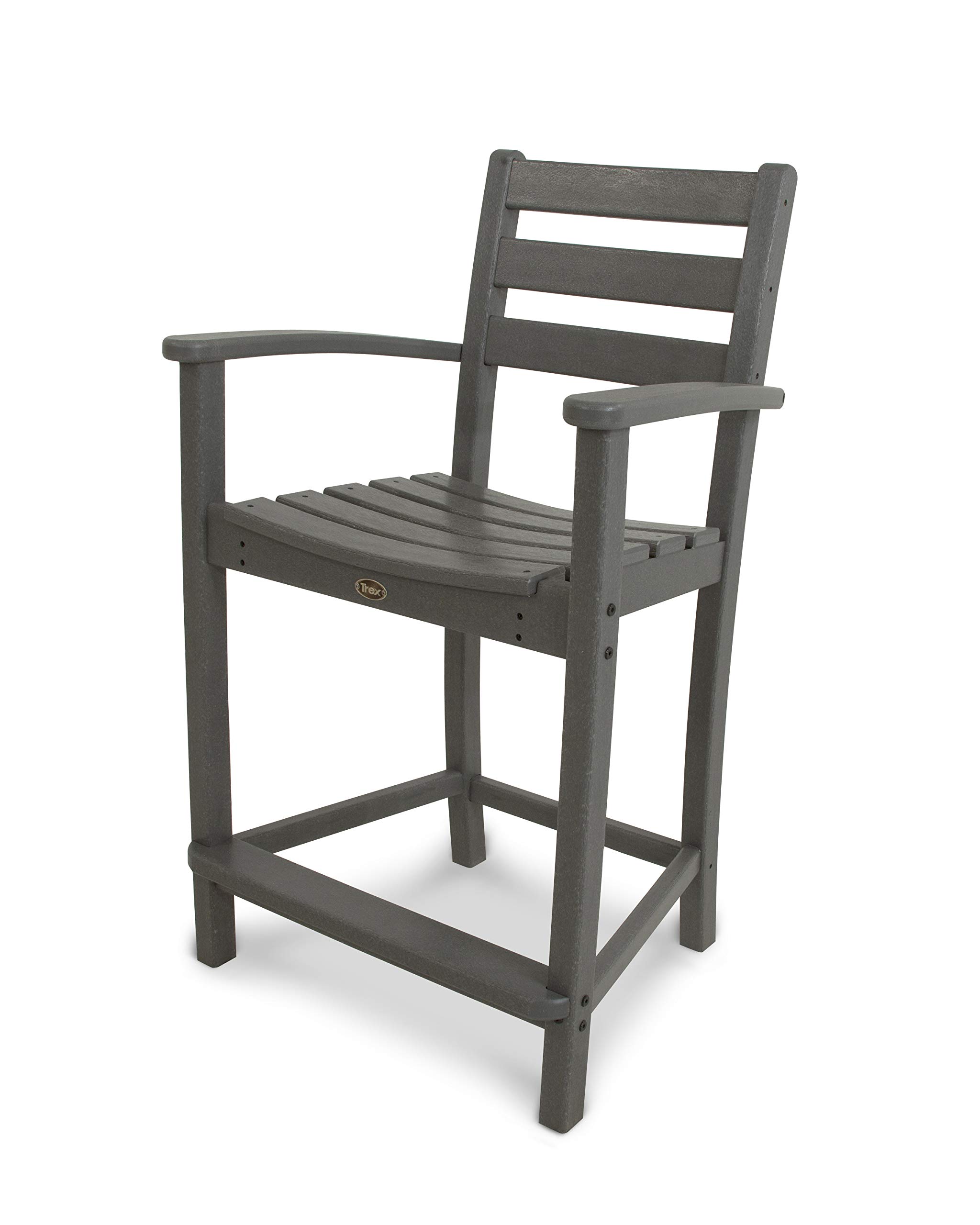 Trex Outdoor Furniture Monterey Bay Counter Arm Chair in Stepping Stone - Durable Patio Bar Stool for Backyard, Deck & Poolside Dining - Weather-Resistant & Comfortable Outdoor Seating