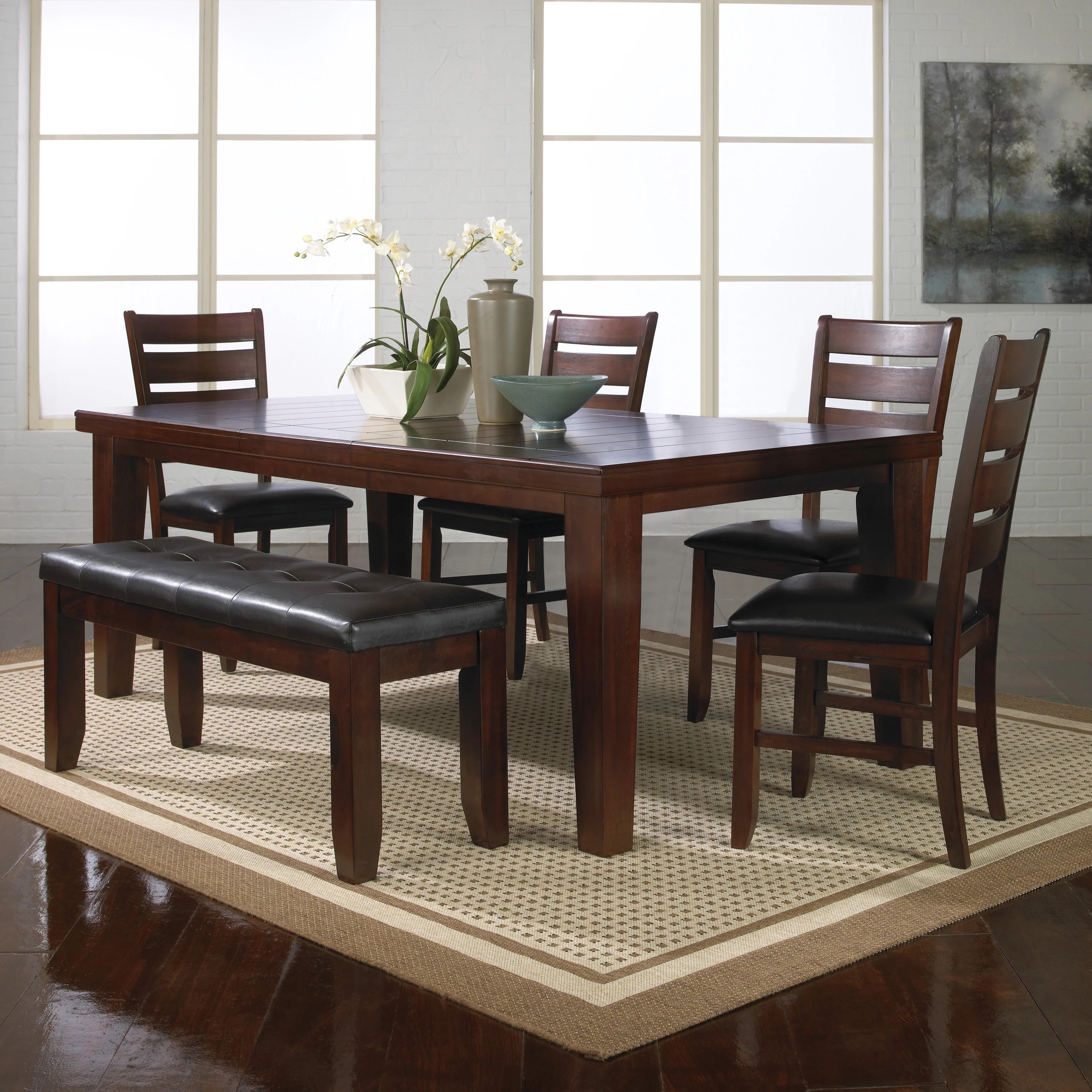 Modern Dining Chairs Set of 2 - Brown Espresso Finish Solid Wood with Faux Leather Cushions - Kitchen & Dining Room Furniture for Home, Restaurant, and Office Use