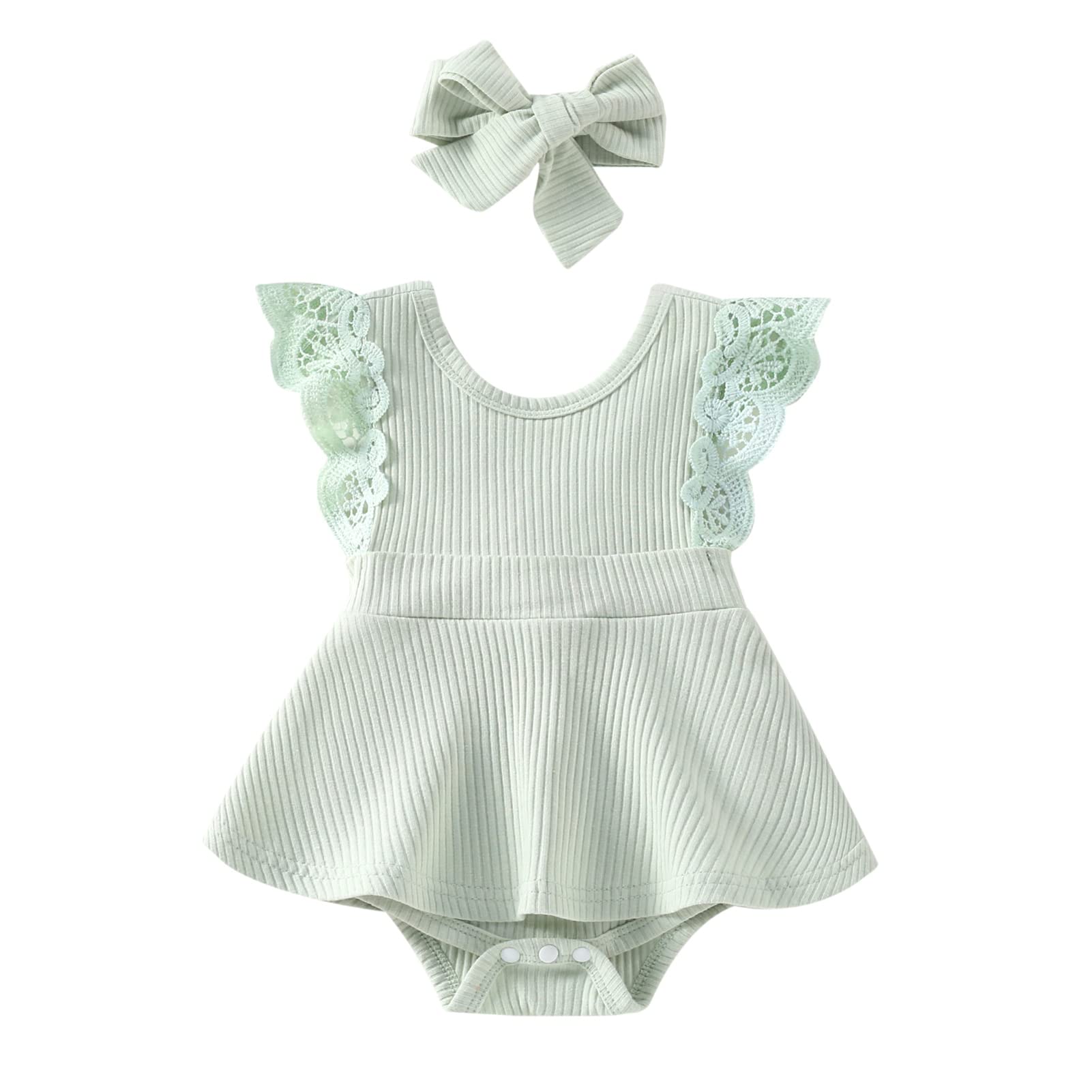Newborn Baby Girl Clothes - Soft Ribbed Romper Playsuit & Headband Set | Summer One-Piece Dress Outfit for Infants | Perfect for Photoshoots, Playdates & Special Occasions