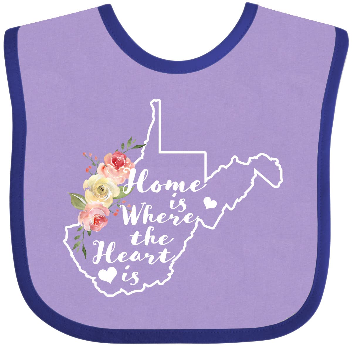 Inktastic West Virginia Home Is Where the Heart Is Watercolor Baby Bib - Soft Cotton Drool Bib for Infants, Perfect for Feeding Time & Photo Shoots