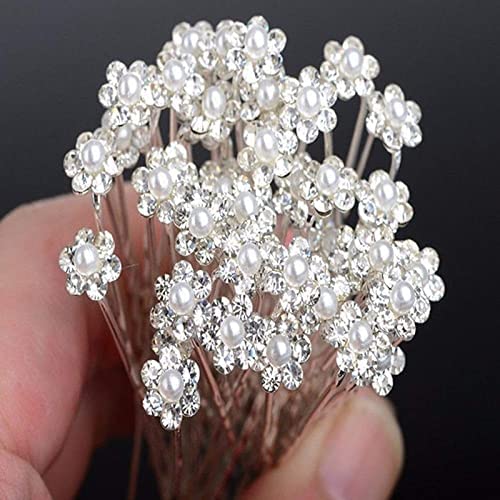 Elegant Golden Crystal Flower Pearl Hair Pins & Clips for Women - Pack of 20 Pieces - Perfect for Weddings, Parties, and Special Occasions