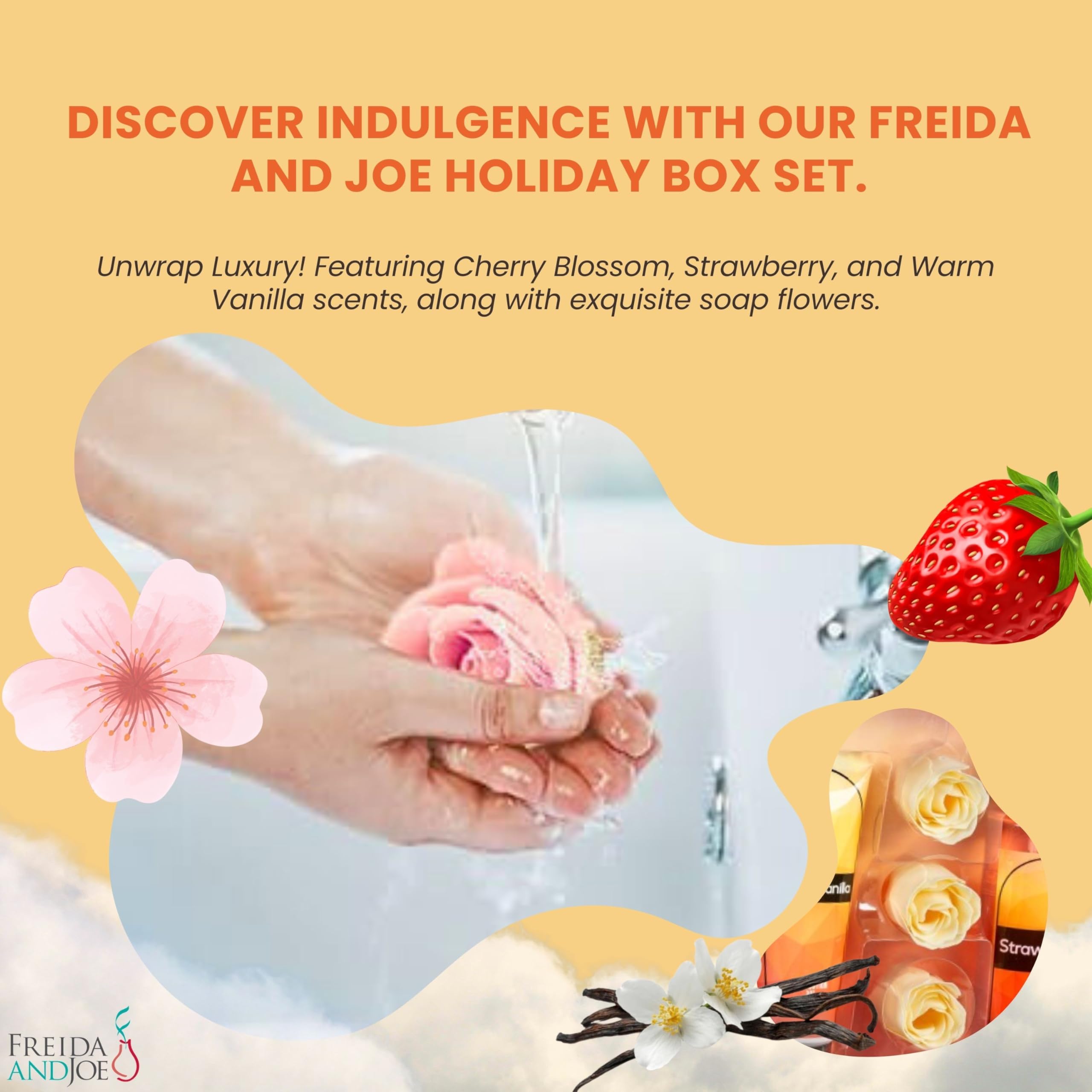 Luxury Body Mist & Body Splash Gift Set for Women - Cherry Blossom, Strawberry, Warm Vanilla & Rose Soap Fragrances | Perfect for Self-Care, Birthday Gifts & Spa Days