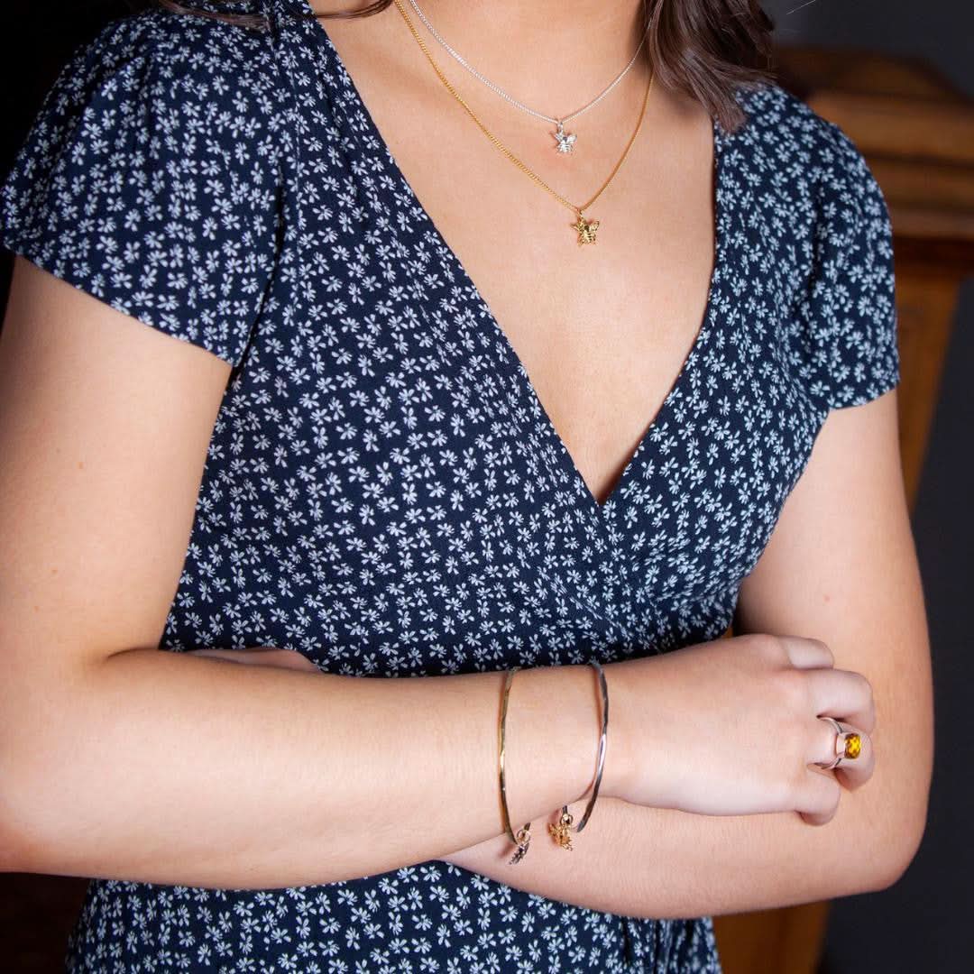 Bee Bangle Bracelet - Sterling Silver & Rose Gold Jewelry for Women - Perfect for Everyday Wear, Gifts & Special Occasions