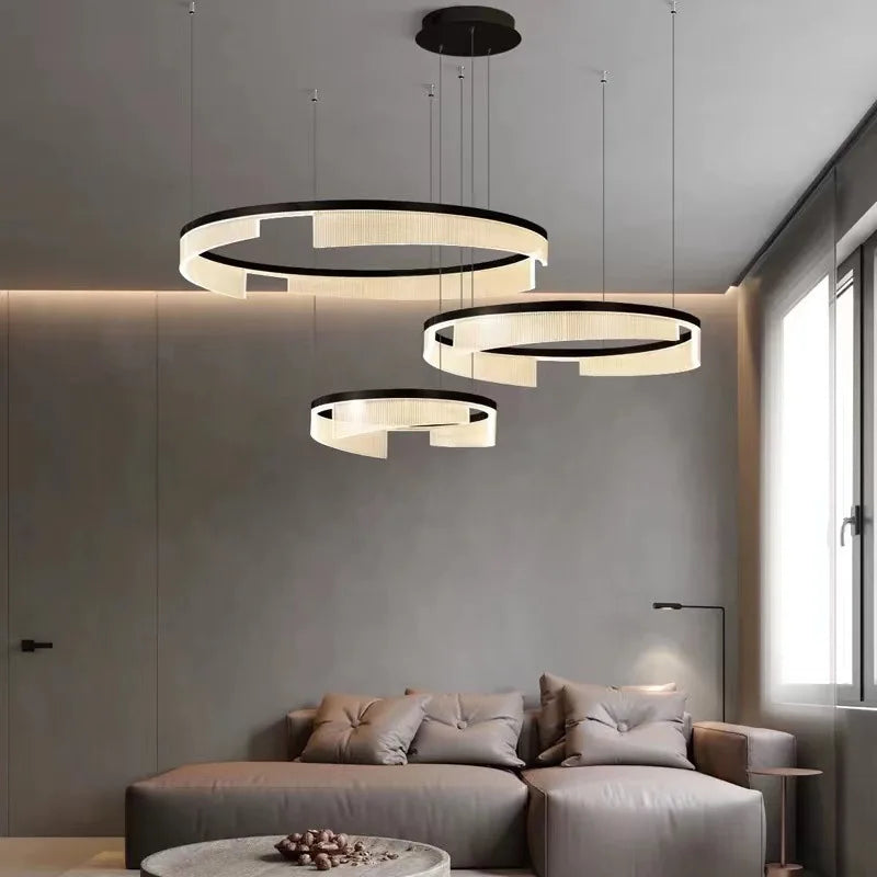 Modern LED Ring Chandelier Lighting Fixture - Dimmable Crystal Ceiling Light for Dining Room, Bedroom & Living Room Decor