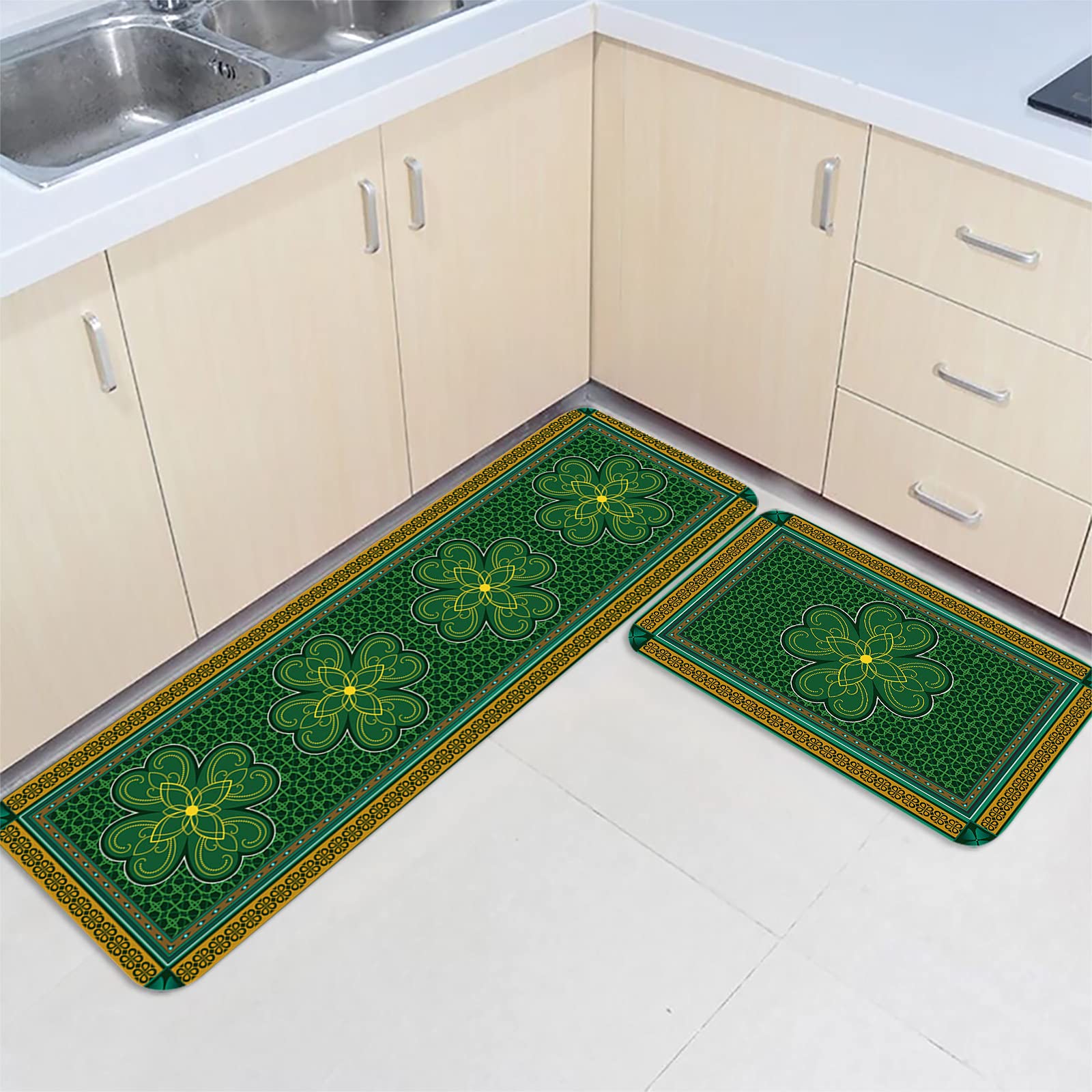 St. Patrick's Day Kitchen Mats - Anti-Fatigue Non-Slip 2-Piece Set for Cooking & Standing Comfort