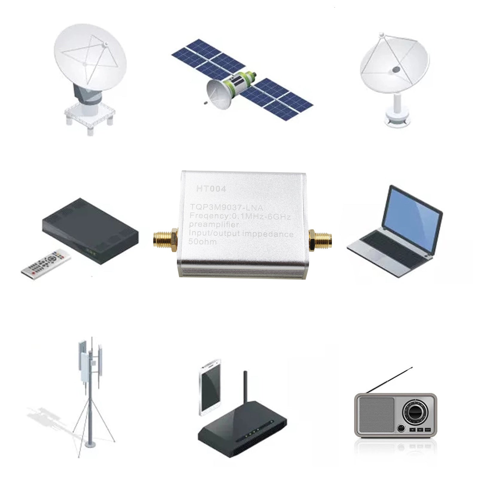 100K-6GHz HT004 Full Band Low Noise Amplifier 20dB High Gain RF Power Preamplifier for Ham Radio, Satellite Communication & Signal Boosting