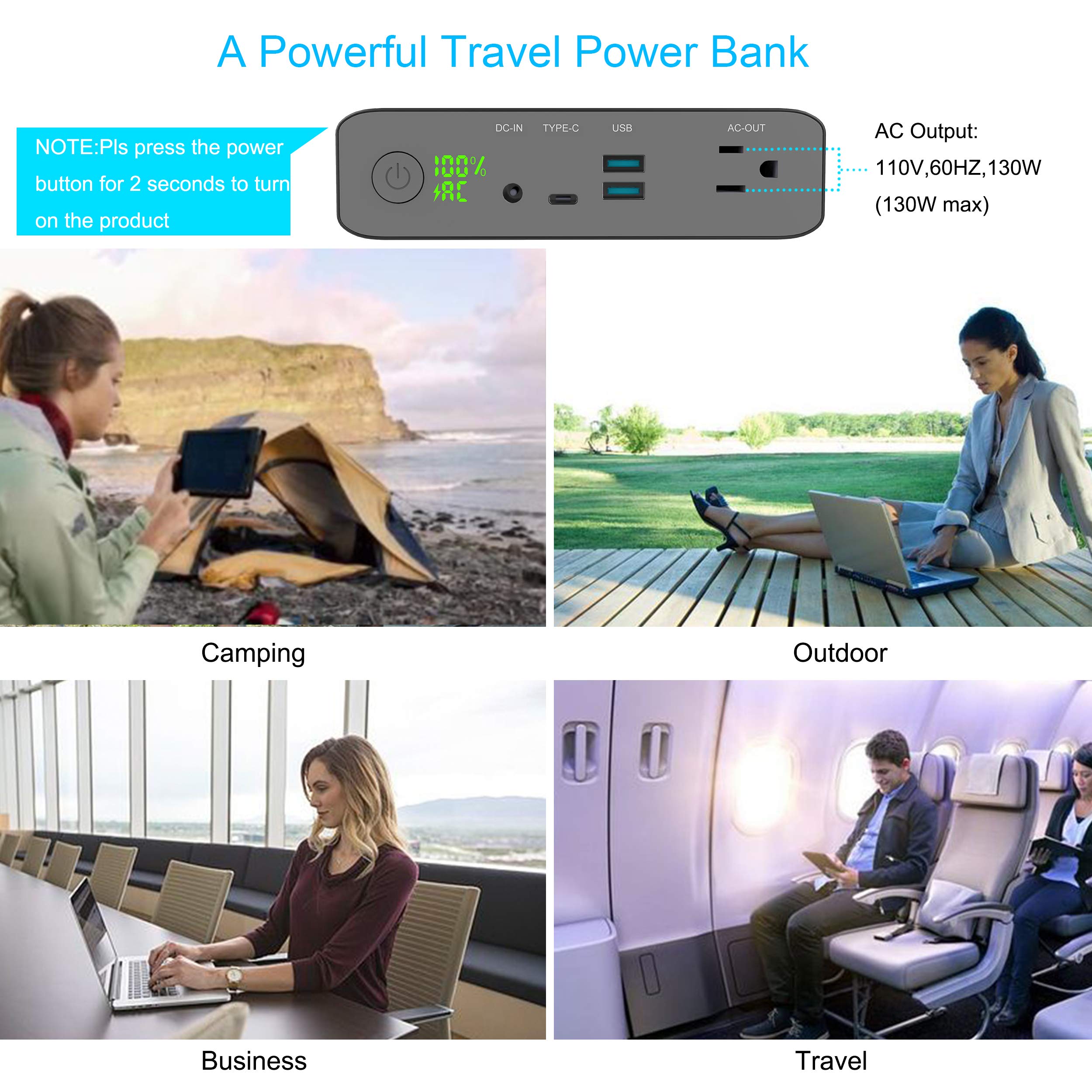 Krisdonia 60000mAh AC Power Bank with AC Outlet & QC 3.0 USB Ports - Portable Laptop Charger for MacBook, Dell, HP | Travel, Camping, Emergency Power Backup
