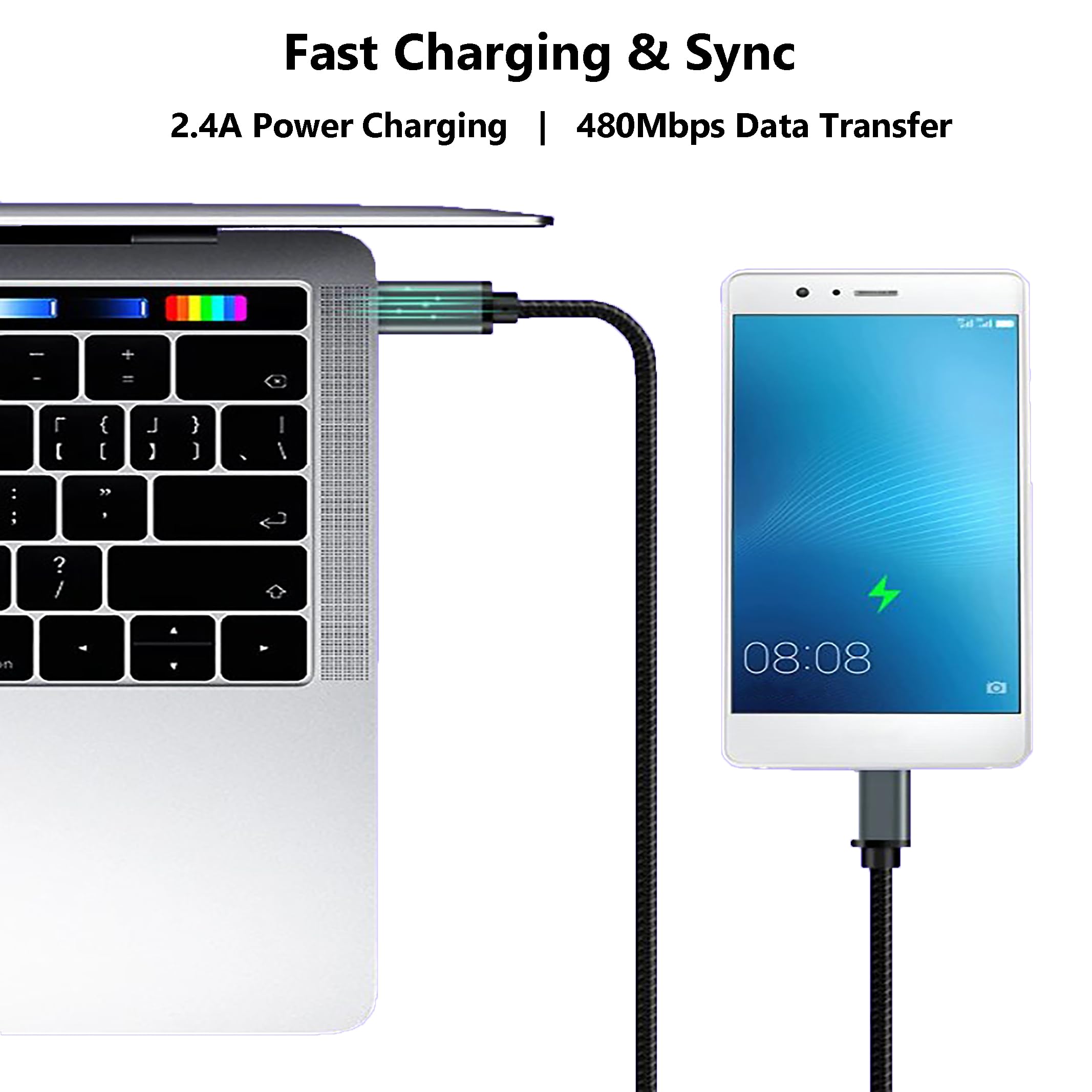 Premium Braided USB C to Micro USB Cable 3.3FT (1M) - Fast Charging & 480Mbps Data Transfer - Compatible with Samsung Galaxy S7/S5/J7/J3, MacBook Pro, Kindle, PS4, LG, Cameras & GPS Devices - Perfect for Home, Office & Travel Charging