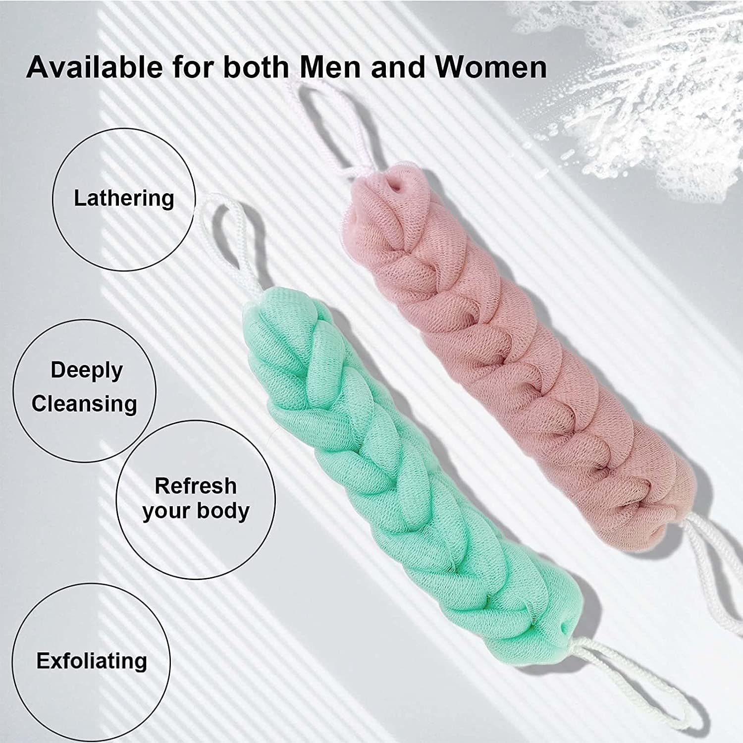 2-Pack Exfoliating Mesh Shower Loofah Puff - Long Lasting Bath & Body Scrubber for Deep Cleansing | Perfect for Sensitive Skin & Spa Day Self-Care Routine