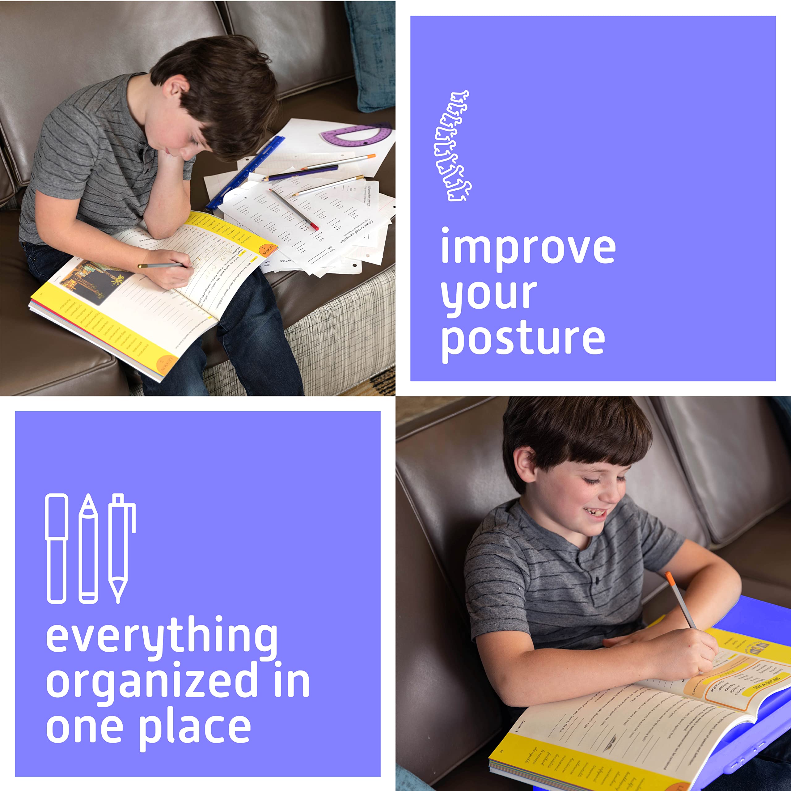 Foldable Lap Desk with Storage & Dividers - Portable Laptop Tray for Bed, Sofa & Breakfast - Lightweight Study Table for Kids & Adults - Perfect for Home, Office & Travel (Purple)