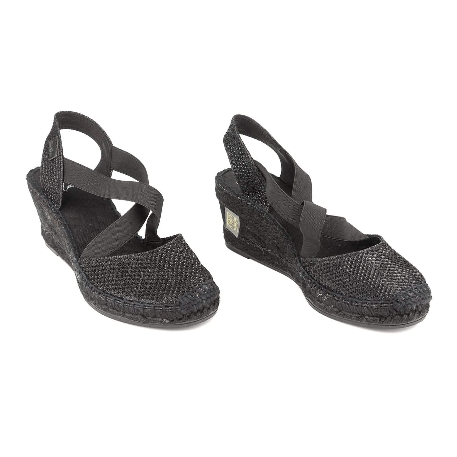 Black Metallic Textile Wedge Espadrille Sandals for Women - Saba SBK Comfortable Summer Shoes for Beach, Party & Casual Outings