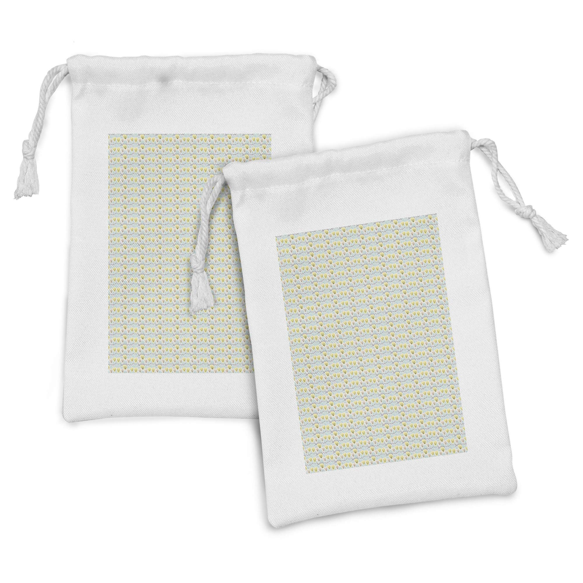 Ambesonne Abstract Fabric Pouch Set of 2 - Scribbled Bushes Herbs & Grass Design - Small Drawstring Bags for Toiletries, Masks, Jewelry & Party Favors (9