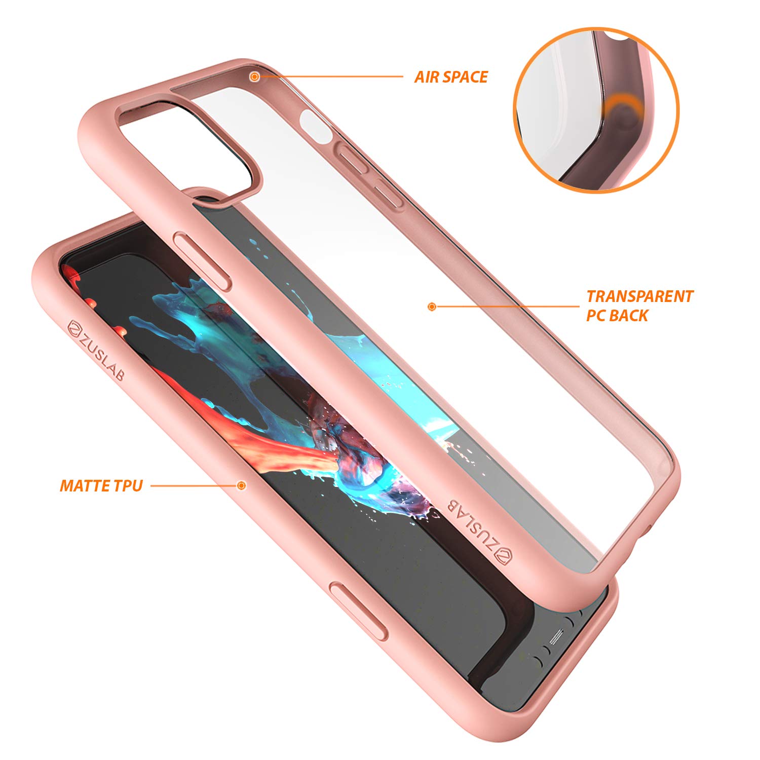 ZUSLAB Tough Fusion Shockproof Case for iPhone 11 Pro Max - Clear Transparent Back Cover with Military-Grade Protection | Perfect for Outdoor Activities, Travel & Daily Use (Pink)
