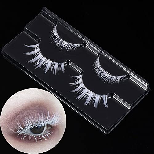 Natural Looking White False Eyelashes for Halloween, Cosplay & Anime Makeup - Fluffy Eyelash Extensions for Masquerade Parties, Costume Events & Dramatic Eye Looks