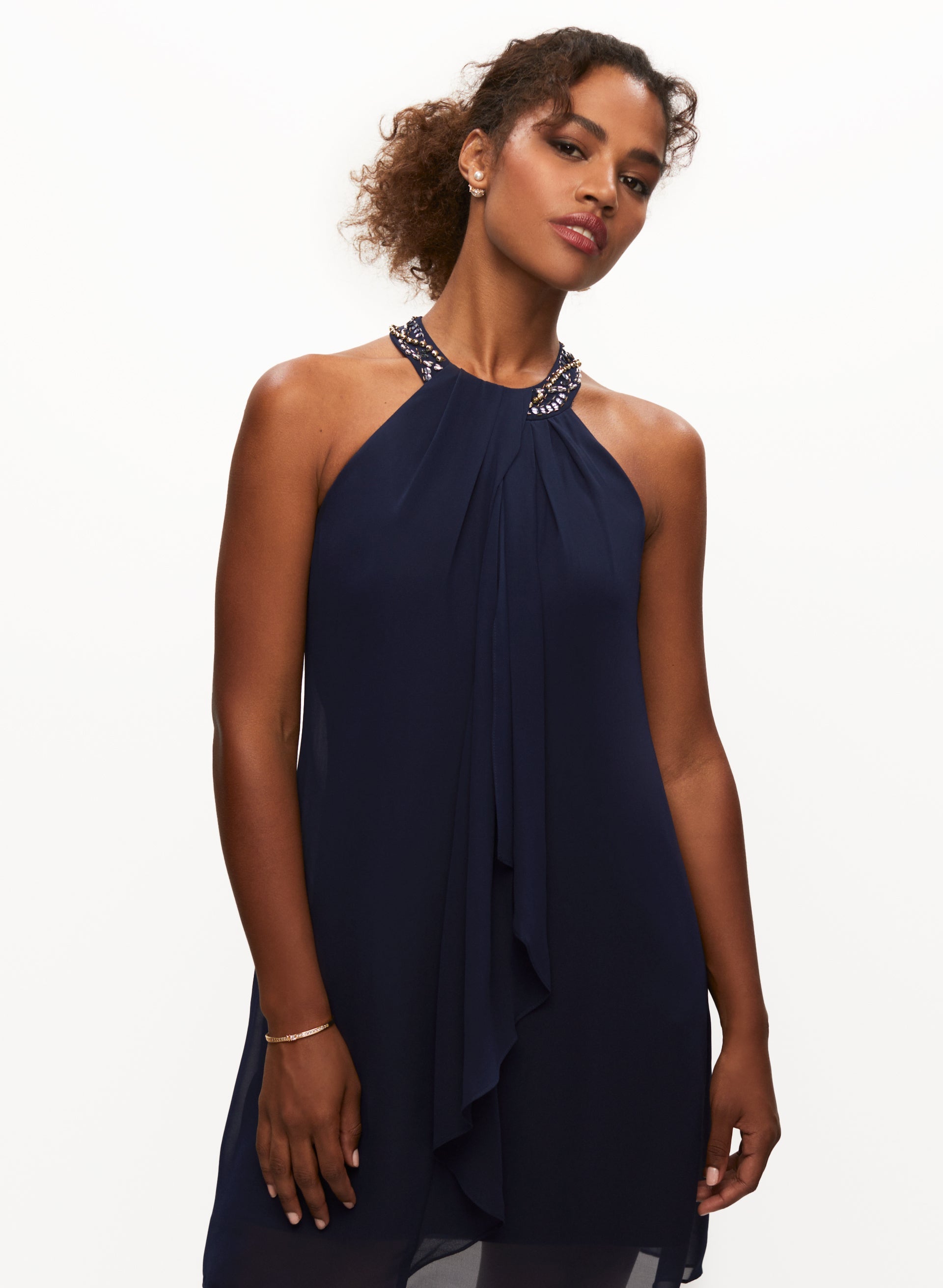 Elegant Beaded Ruffle Neckline Dress for Women | Formal & Evening Wear | Perfect for Weddings, Parties & Special Occasions