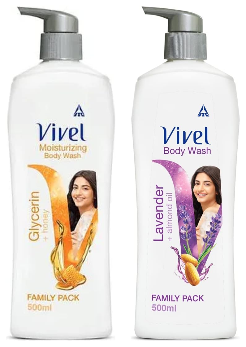 VIVEL Moisturizing Body Wash with Glycerin & Honey - Hydrating Shower Gel for Glowing Skin - 500ml Pump Bottle - Lavender & Almond Oil Shower Cream - Perfect for Dry Skin Care & Daily Relaxation