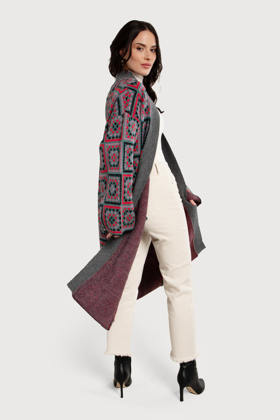 Cozy Knitted Kimono Cardigan - Long Square Patch Design for Women | Perfect for Loungewear, Yoga, and Relaxing at Home