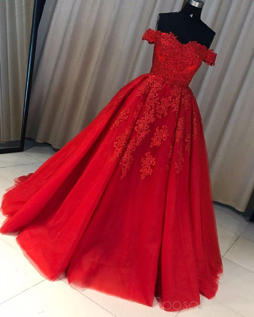 Elegant Off Shoulder Red Lace A-Line Prom Dress for Sweet 16 & Evening Events | Formal Party Gown | Perfect for Homecoming, Prom Night & Special Occasions