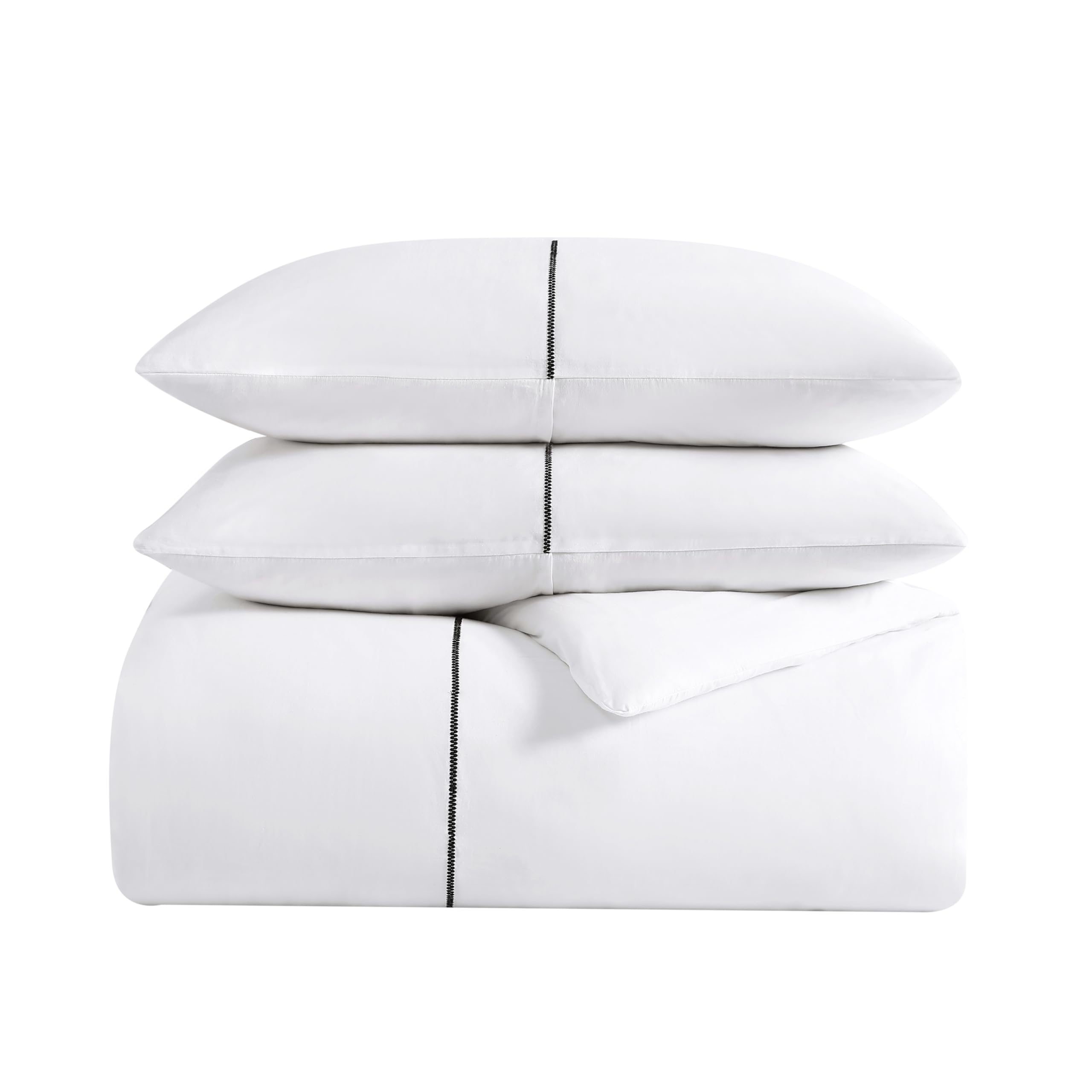 Vera Wang King Duvet Cover Set - Luxury 100% Cotton Sateen Bedding with Matching Shams | Ultra Soft & Breathable King Size Bedding Set (Zig Zag White) for Hotel Style Bedroom, Wedding Registry & Guest Room Decor