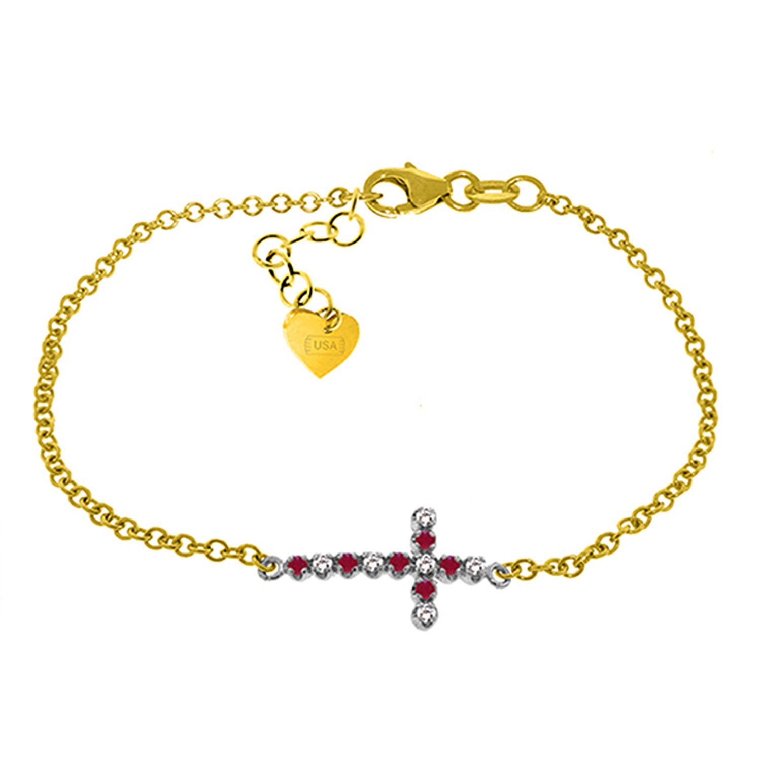 14K Solid Gold Cross Bracelet with 0.24ct Diamond & Ruby - Galaxy Gold GG Collection | Elegant Jewelry Gift for Women, Perfect for Christmas, Birthday & Special Occasions