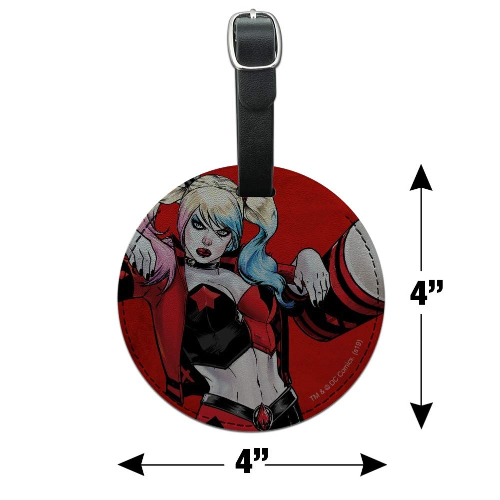 Harley Quinn Character Round Leather Luggage Tag - Personalized Carry-On ID Tag for Suitcases, Bags & Backpacks - Perfect for Travel, Business Trips & Vacation Identification