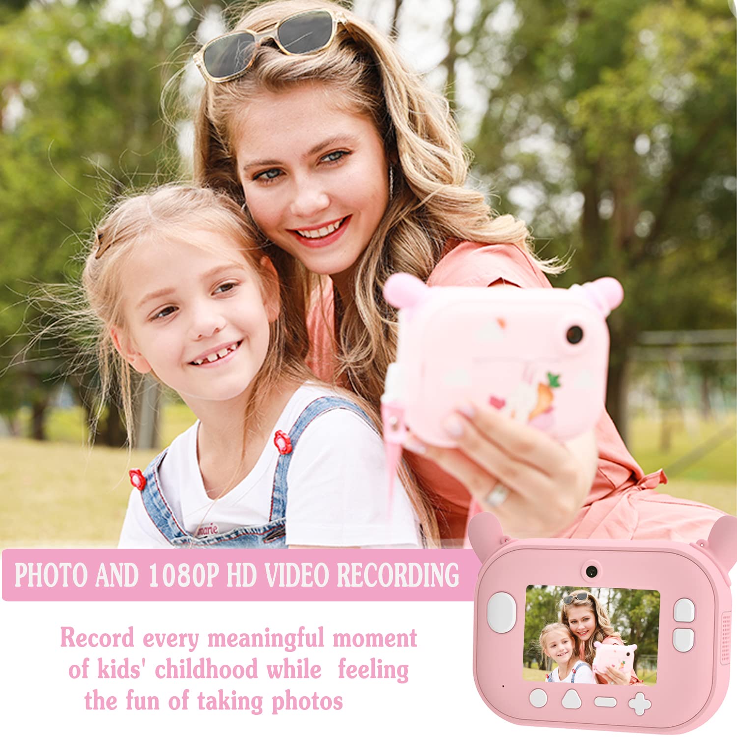 Instant Print Camera for Kids - Pink Digital Camera with 3 Rolls Photo Paper & 32GB TF Card, Christmas Birthday Gifts for Girls, Perfect for Travel, Parties & Creative Photography Fun