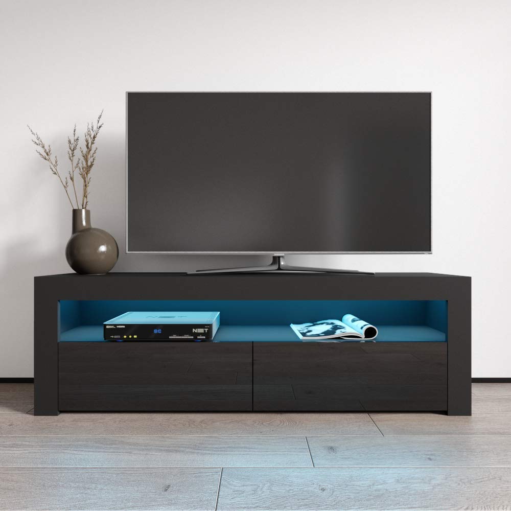 Modern Milano Classic TV Stand with Storage Cabinets - Freestanding Rectangular Media Console Table - Black Entertainment Center for Living Room & Home Theater
