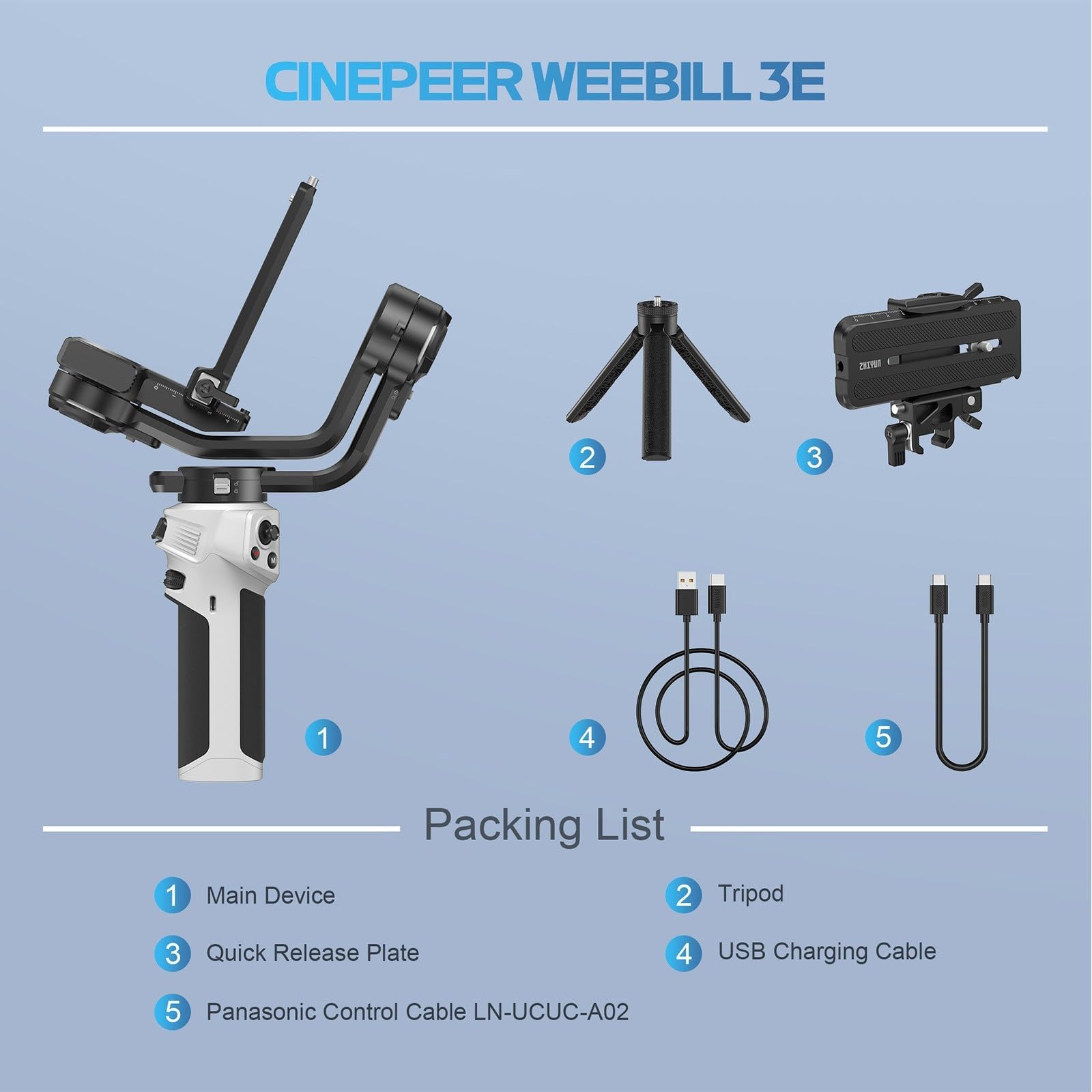 ZHIYUN WEEBILL 3E 3-Axis Gimbal Stabilizer for DSLR & Mirrorless Cameras - Compatible with Canon, Sony, Panasonic, Nikon - 6.6lbs Payload, Extendable Sling Grip, Vertical Shooting - Perfect for Vlogging, Travel Filming & Handheld Videography