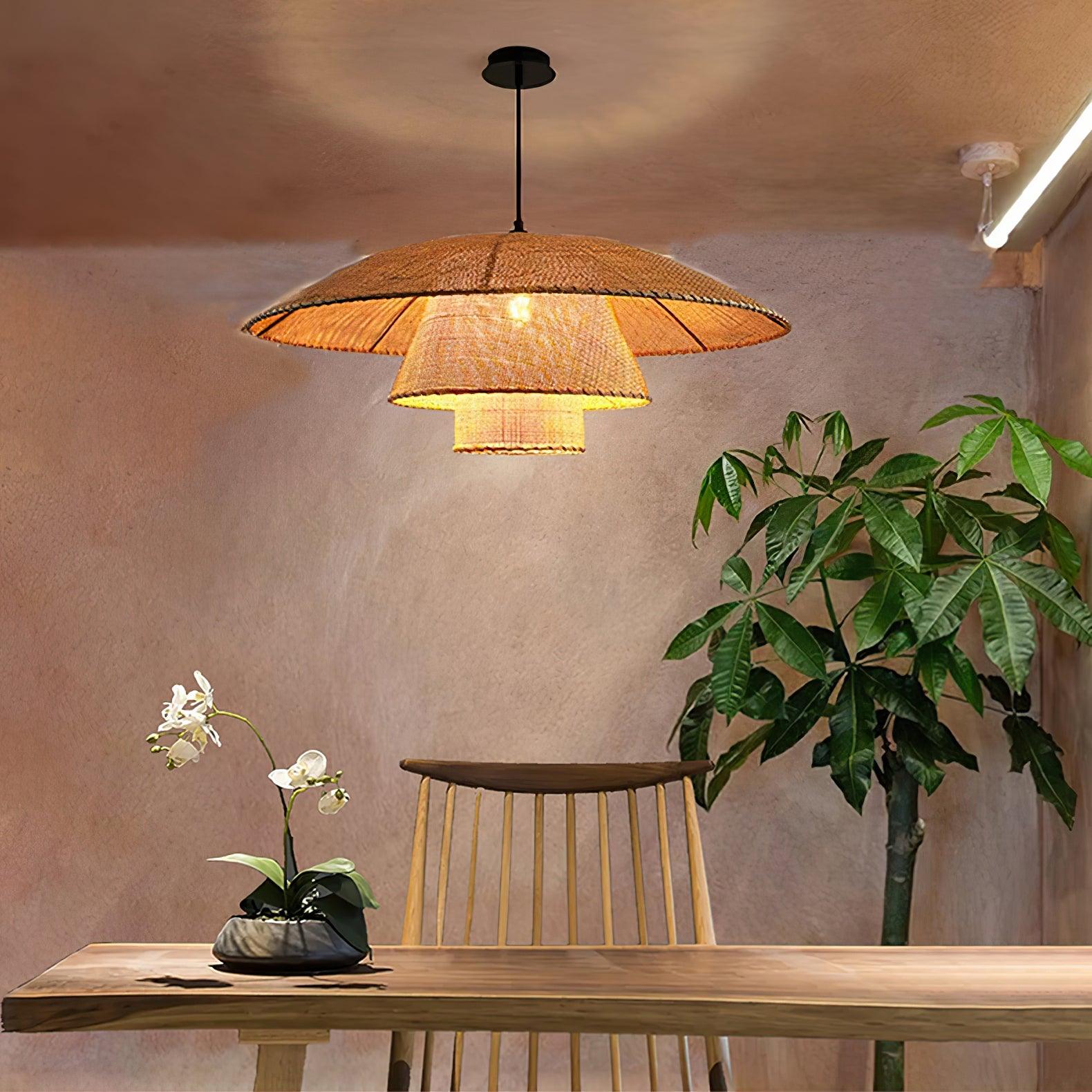 Handwoven Rattan Pendant Lamp - Natural Boho Ceiling Light Fixture for Living Room, Bedroom, or Patio Decor